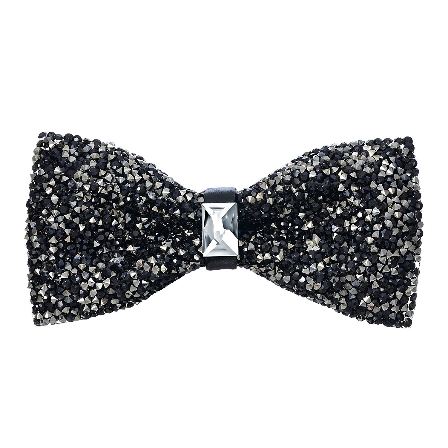 Oliver George Rhinestone Bow Ties for Men -Pre Tied Sequin Bowties Men with Adjustable Length, Jewel Bow Tie Black