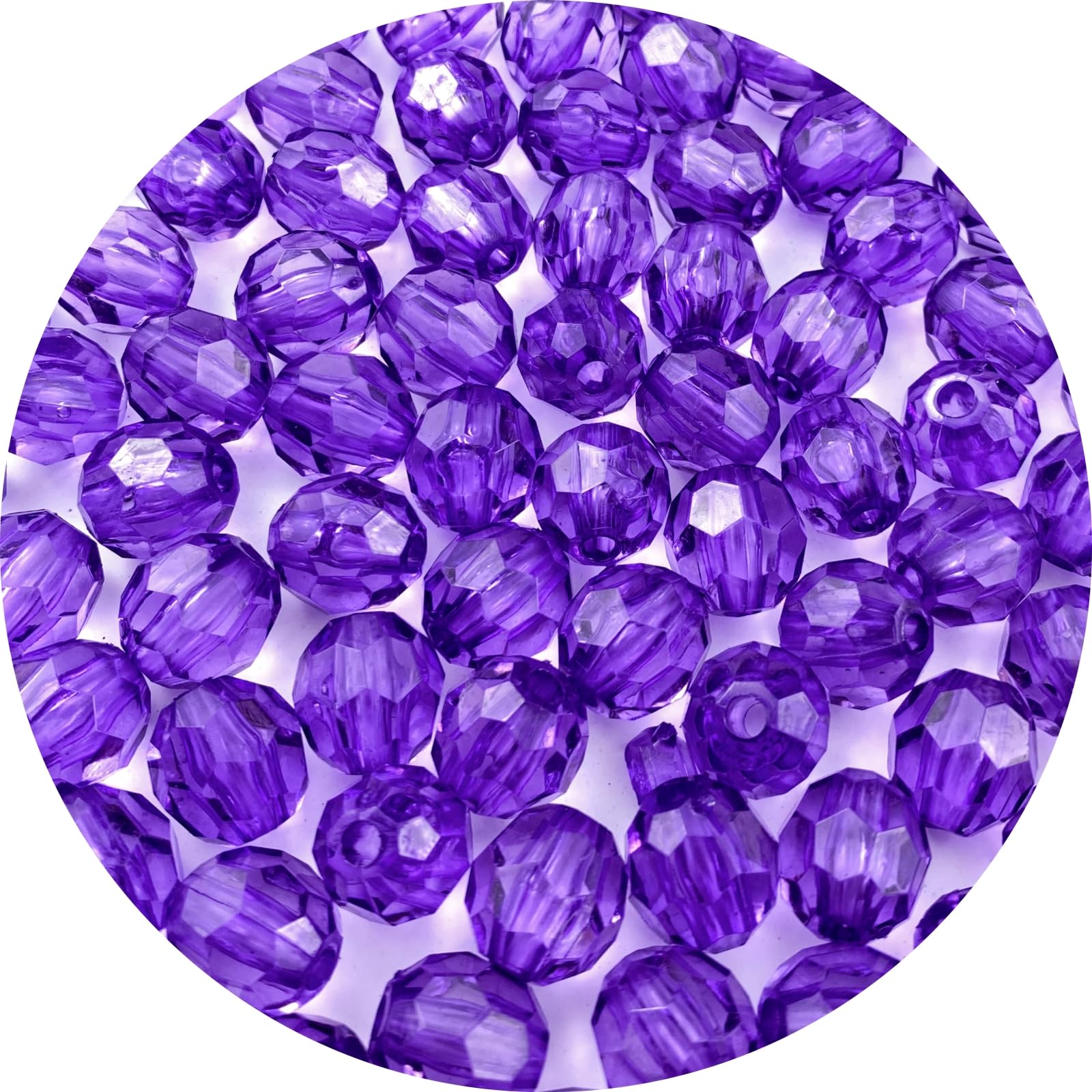 300pcs 8mm Acrylic Round Crystal Faceted Beads for Crafts Spacer Beads for Jewelry Making Necklaces Bracelets Earrings DIY Decoration(Purple)