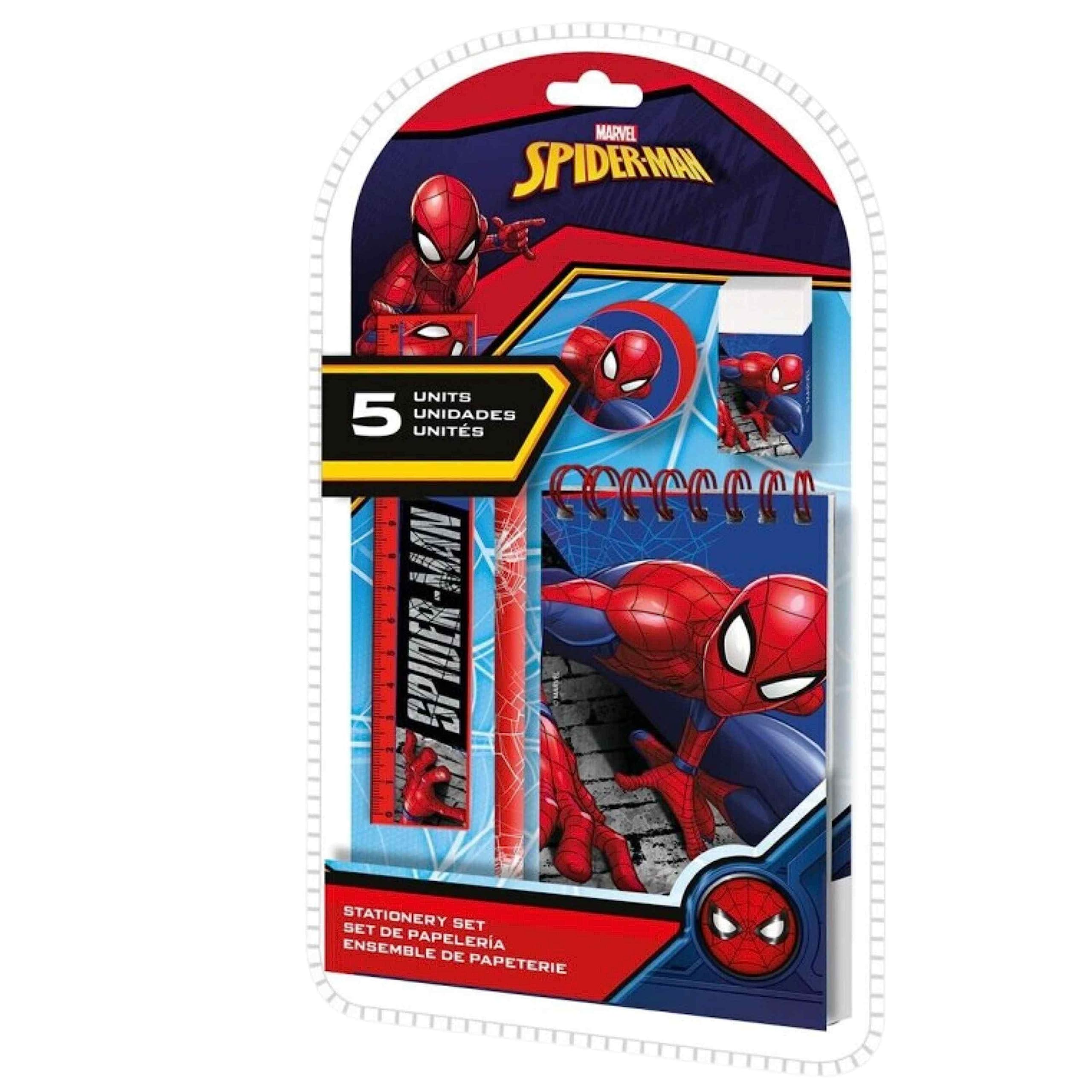 5Pcs Spiderman School Stationery Set for Kids| A5 Notebook, Eraser, Pencil, Ruler, Sharpener| Marvel Gifts for Boys 3+Years — image 1