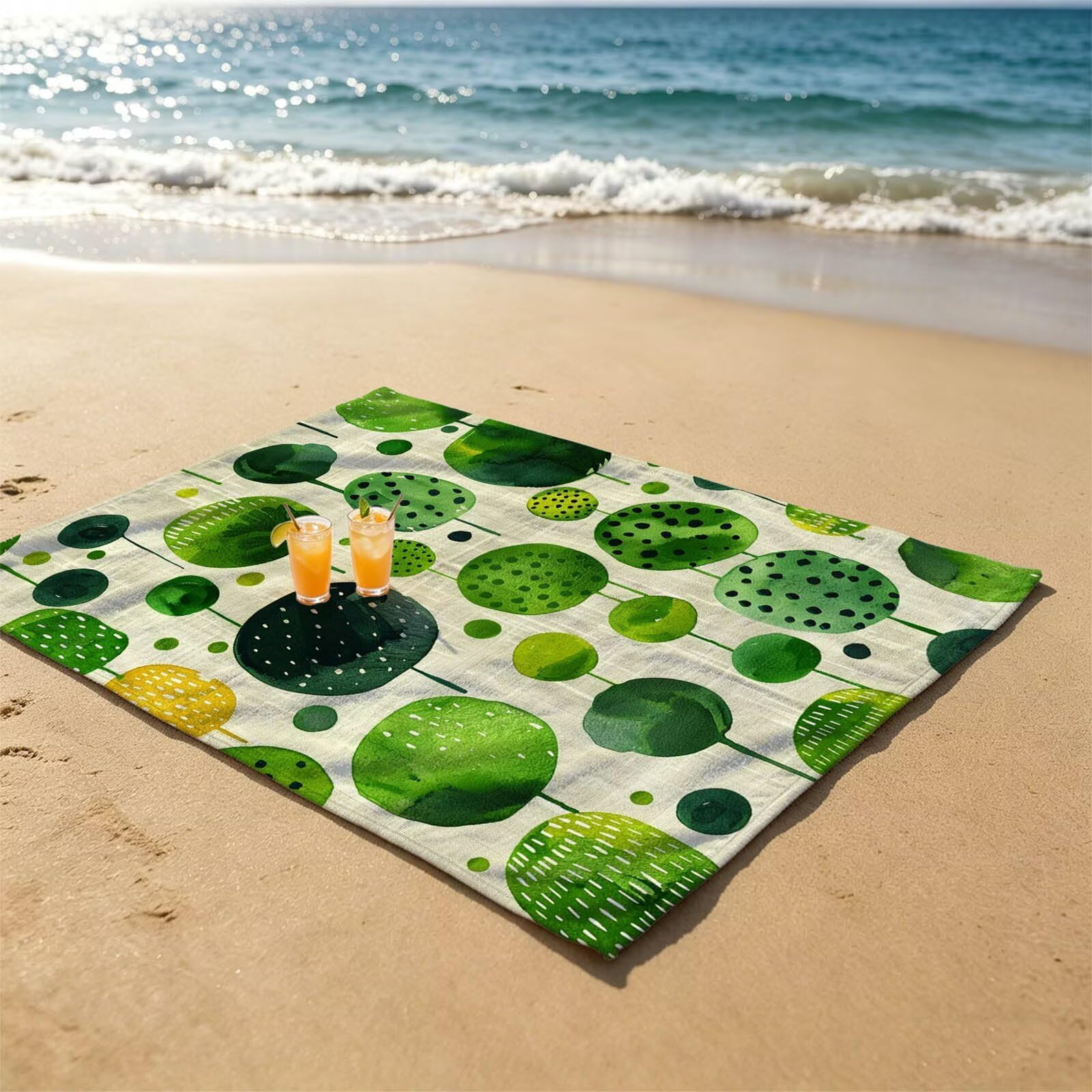 Toalla Playa Grande 160 x 220 Vacaciones Accesorios Viaje, Toalla Playa Verde Suave Cómodo Secado Rápido, Redondo Toallas Baño Grandes 220x160cm para Yoga Fitness Natación Sauna Baño Regalo XTLS-1038