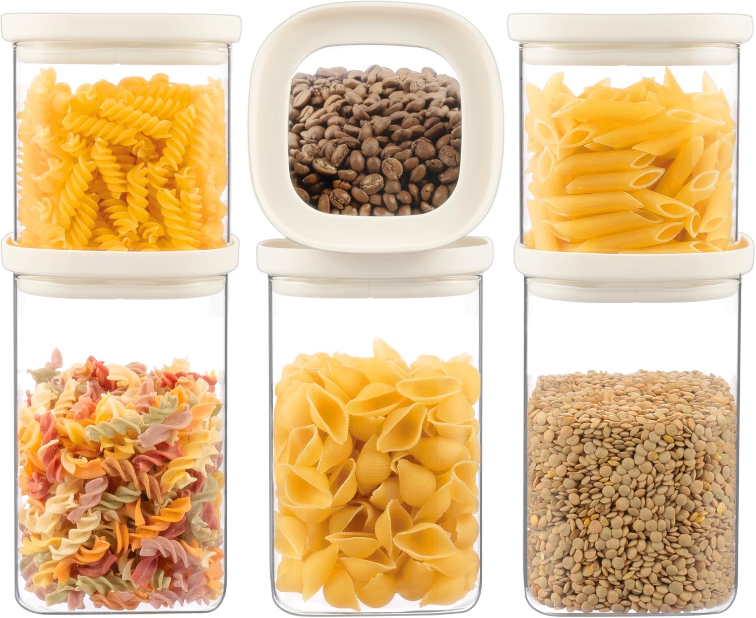 Urban Green Glass Food Storage Jar with Glass Lid in Square Shape, Food Canister Set with Airtight Lids, Pantry Jars for Kitchen Organization, Food Storage Containers in Set of 6