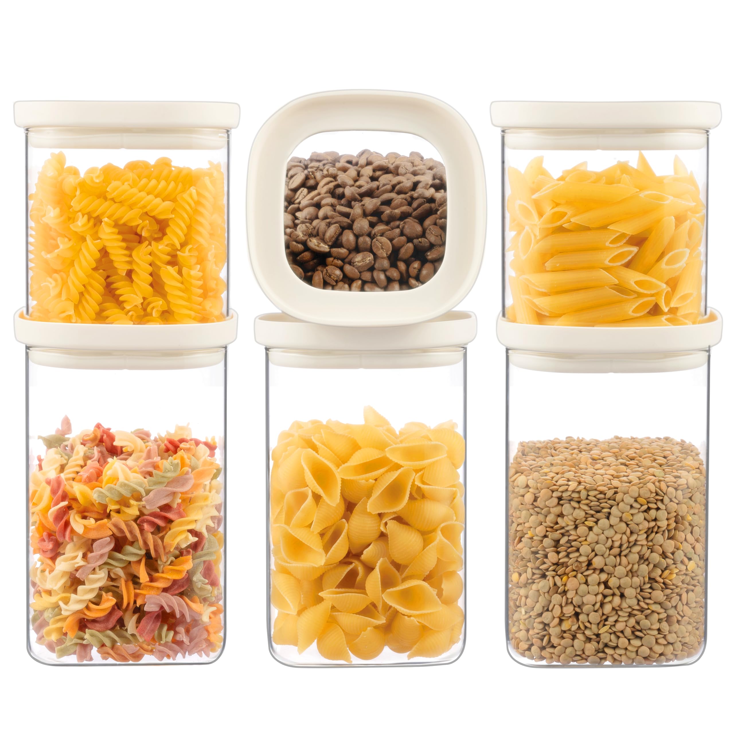 Urban Green Glass Food Storage Jar with Glass Lid in Square Shape, Set of 6