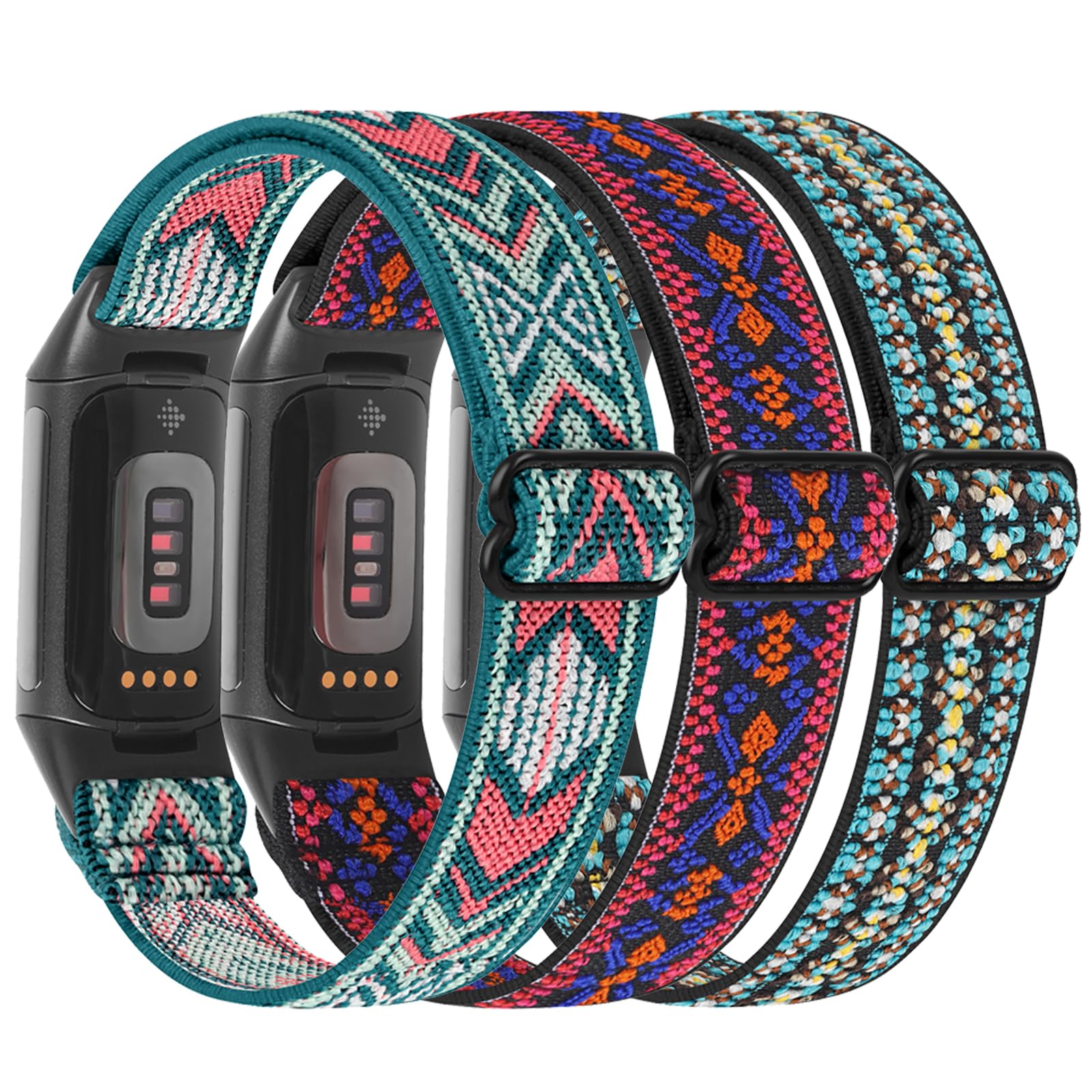 3 Pack Adjustable Elastic Watch Strap Compatible with Charge 5/Charge 6 Straps, Soft Breathable Nylon Sport Band Stretchy Replacement Wristband For Women Men