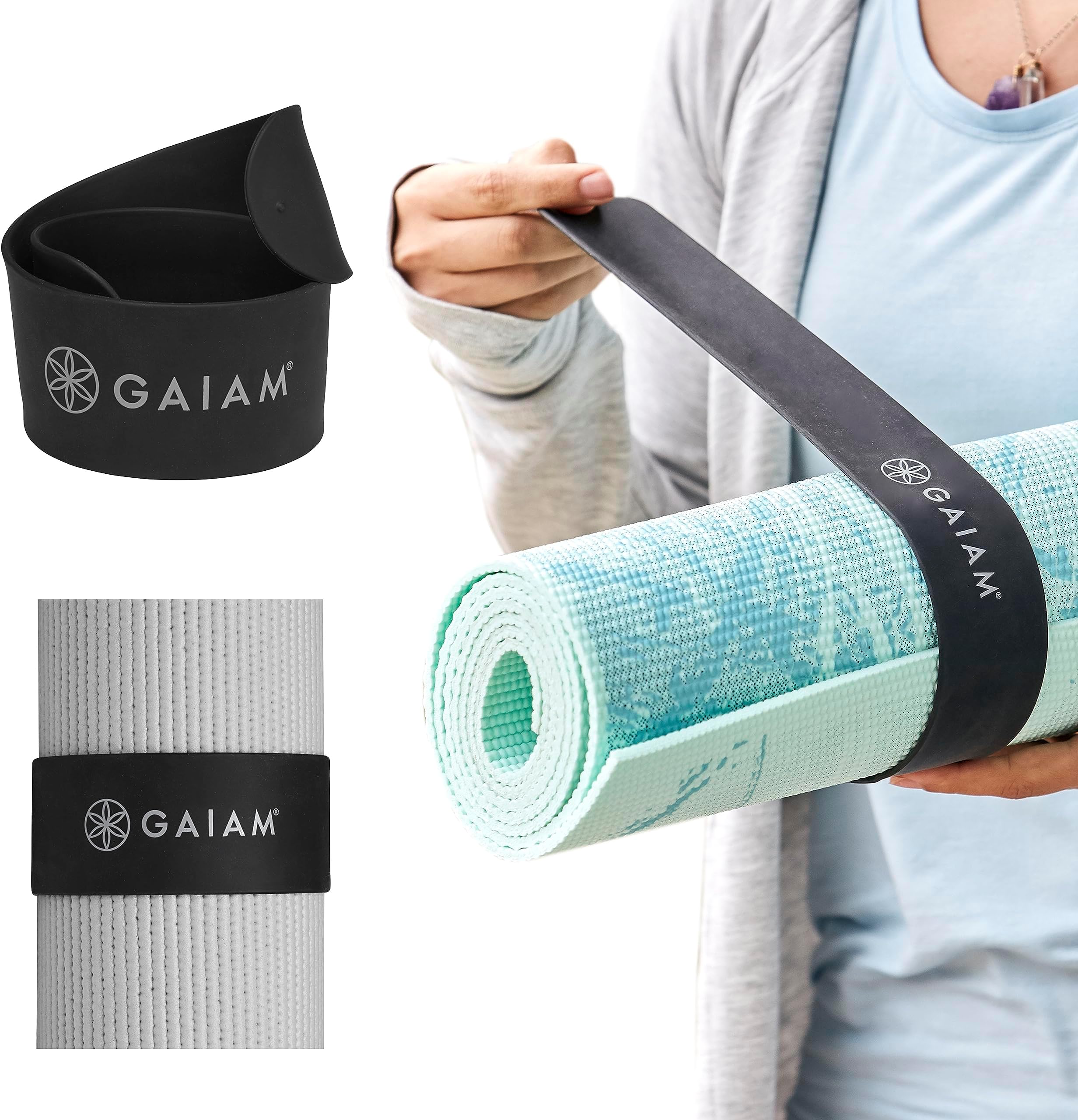 Yoga Mat Strap Slap Band - Keeps Your Mat Tightly Rolled and Secure, Fits Most Size Mats (20" L x 1.5" W), Black