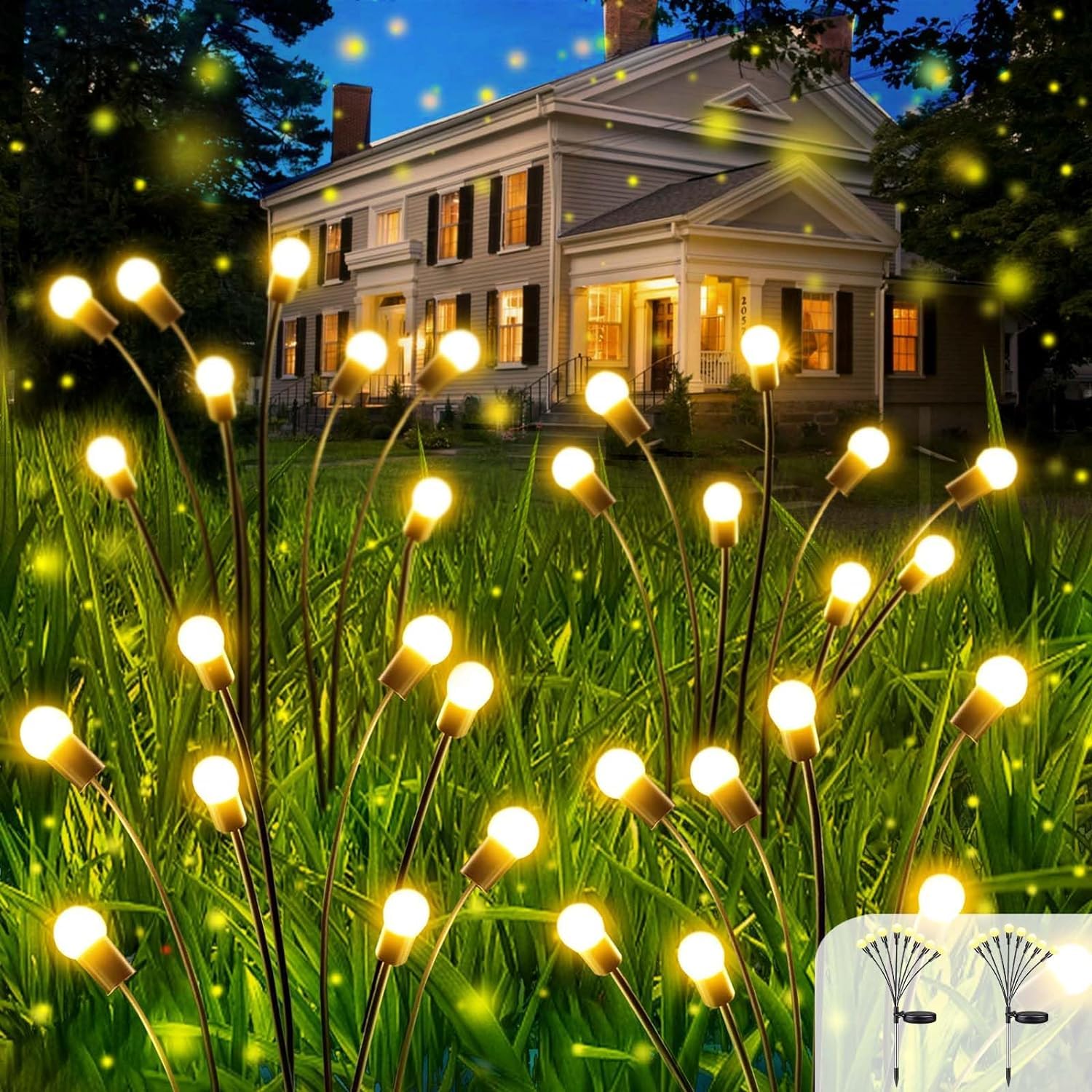 SSUCA Firefly Solar Lights - 8 LED - Flash mode and Alywas On Mode - Outdoor Garden Decor with Warm White LED | Solar Powered Firefly Fairy Lights for Ambiance and Pathway Lighting (2)