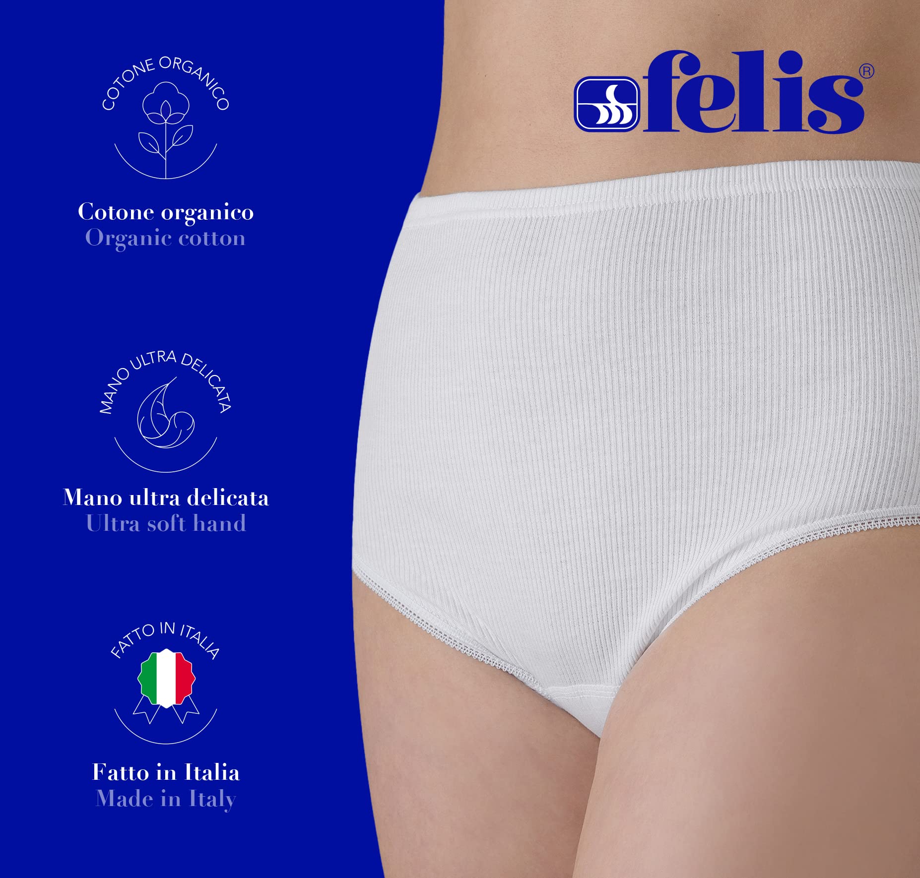 Felis Confezione da 6 Culotte Donna Classica a Vita Alta Cotone Costina con Pizzo, Mutande Donna Bianche, Traspiranti e comode, Persone anziane, sgambate, Taglie Forti