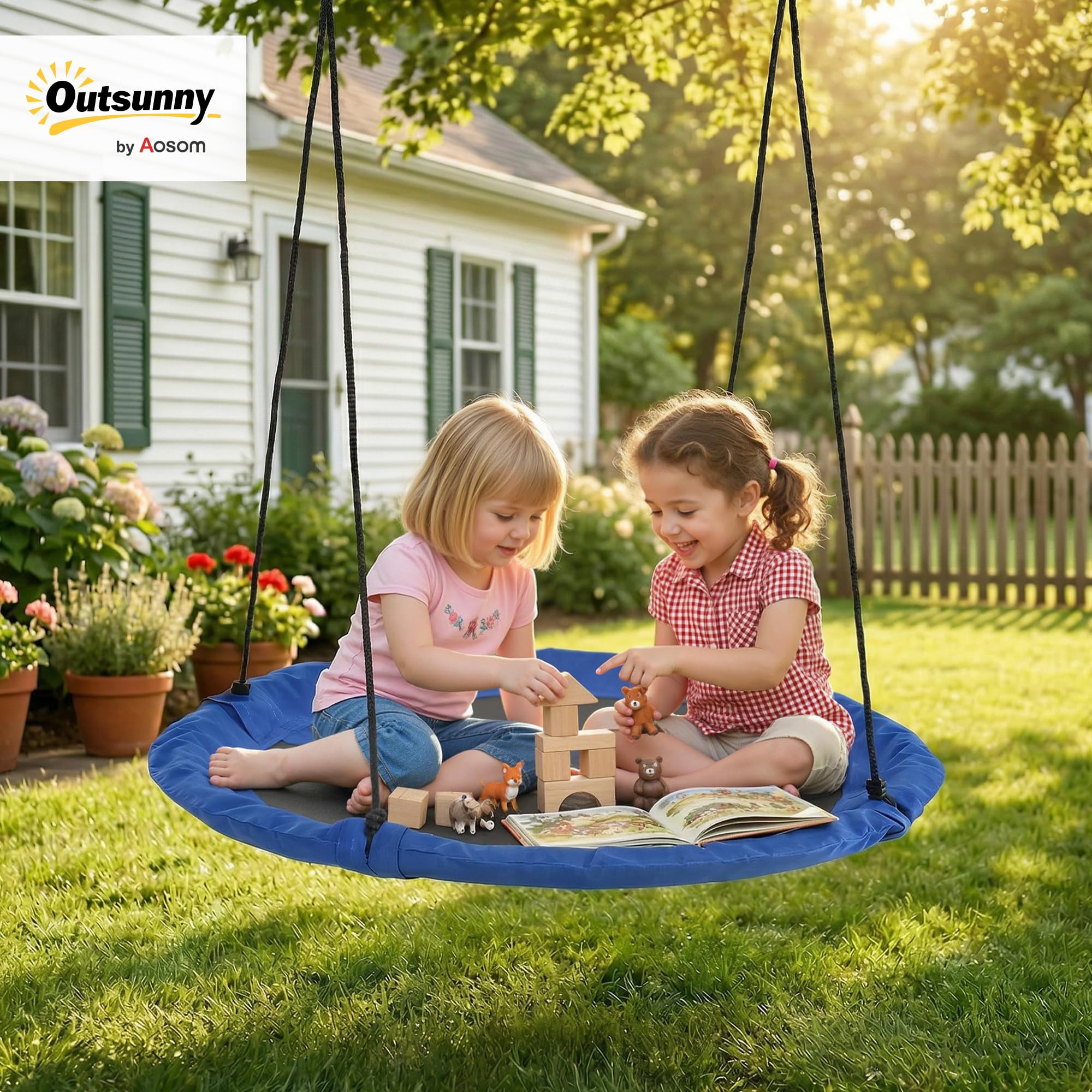 Outsunny 43" Columpio Nido Impermeable con Cuerda para niños, Azul