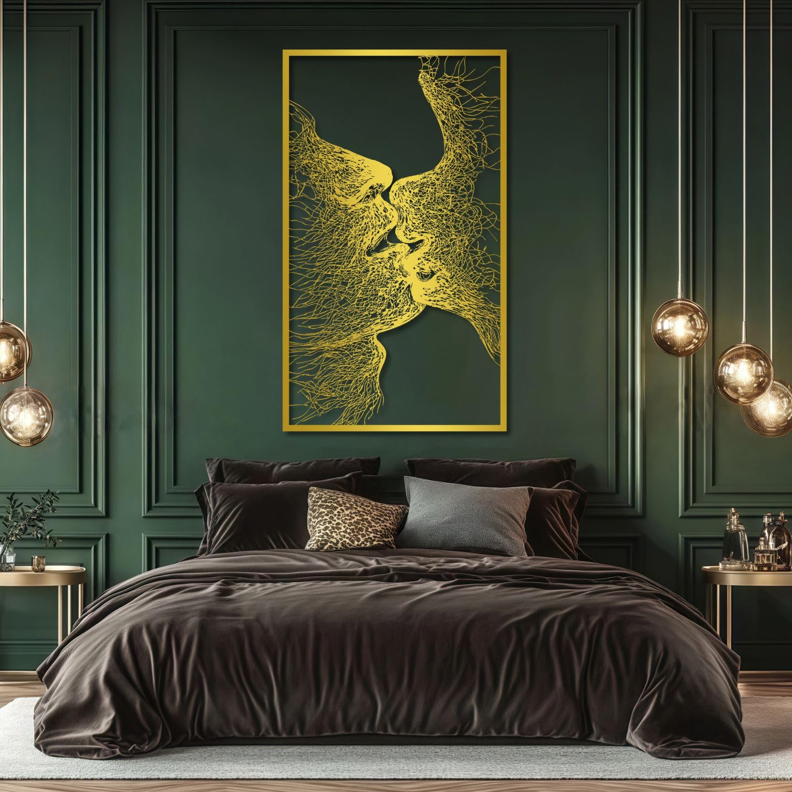 Decorazione da parete in metallo, motivo: coppia che si baciano, romantica decorazione astratta per soggiorno, camera da letto, bagno