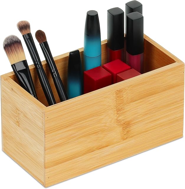 Relaxdays Bamboo Organiser Box, Narrow, Without Lid, Storage for Kitchen, Bathroom & Office, 9.5x18x9 cm, Natural Brown, 90% 10% fibreboard