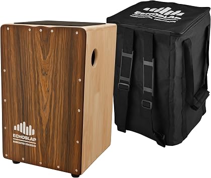 Solid Siam Oak Bass Cajon -Brazillian Rosewood Faceplate Hand Crafted Solid Body for Deep Bass Tones, 6 Adjustable Snare Wires for Crisp Buzz 2 Sound Holes Padded Seat + Free Backpack Gig Bag
