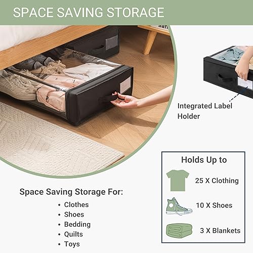Miniatura 3 de Contenedor de almacenamiento debajo de la cama con ruedas, almacenamiento que ahorra espacio para dormitorio, cubierta transparente con cremallera