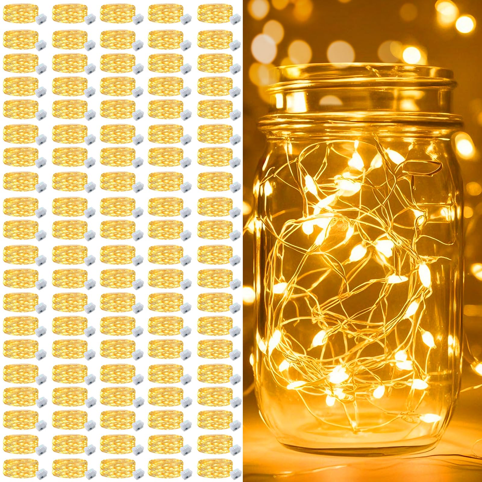pozzolanas 100 Stück warmweiße batteriebetriebene Lichterketten - 2,1 m wasserdichte Lichterkette mit 20 LEDs für Zuhause, Einmachglas, Party, Hochzeit, Halloween, Weihnachtsdekorationen