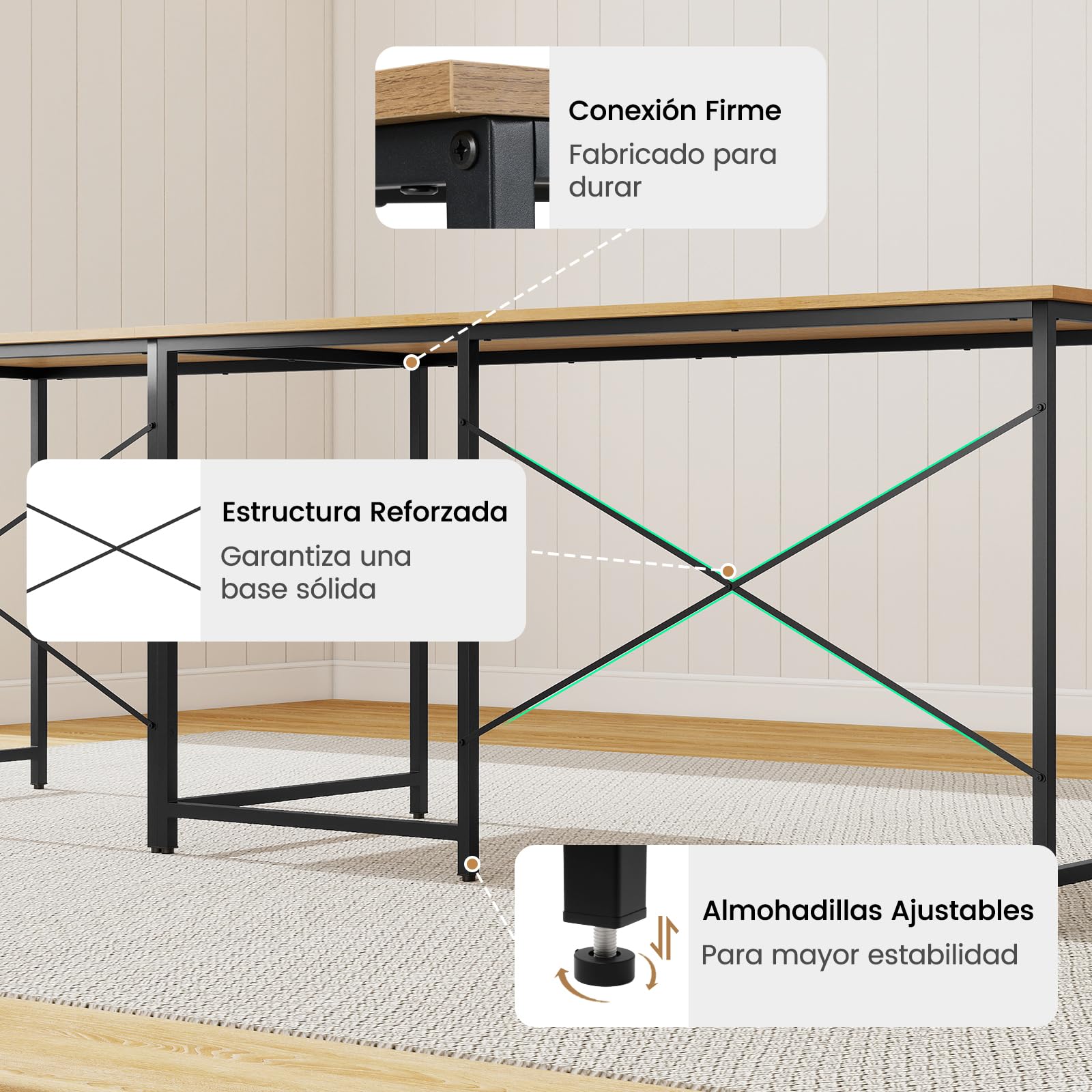 COSTWAY Escritorio de Ordenador en Forma de L, 3 Orificios para Cables, Estante Extra, 2 Formas, Mesa de Trabajo de 2 Personas，Mesa Escritorio Esquina Gaming, 240x60x74,5cm (Natural)