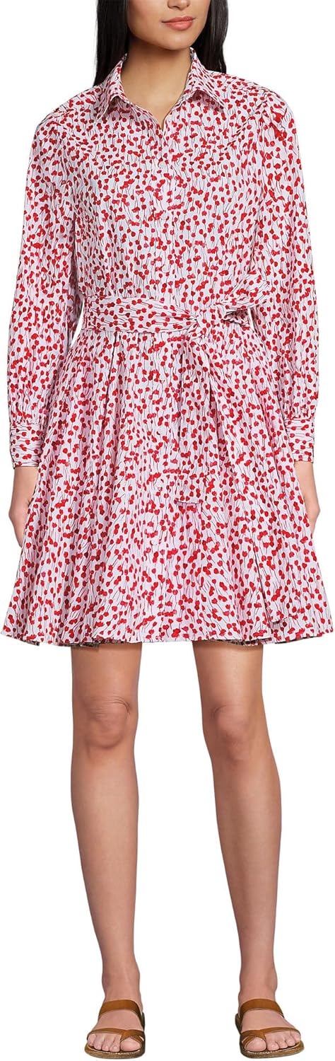 Lands' End Women's Poplin Button Front Dress with Godets