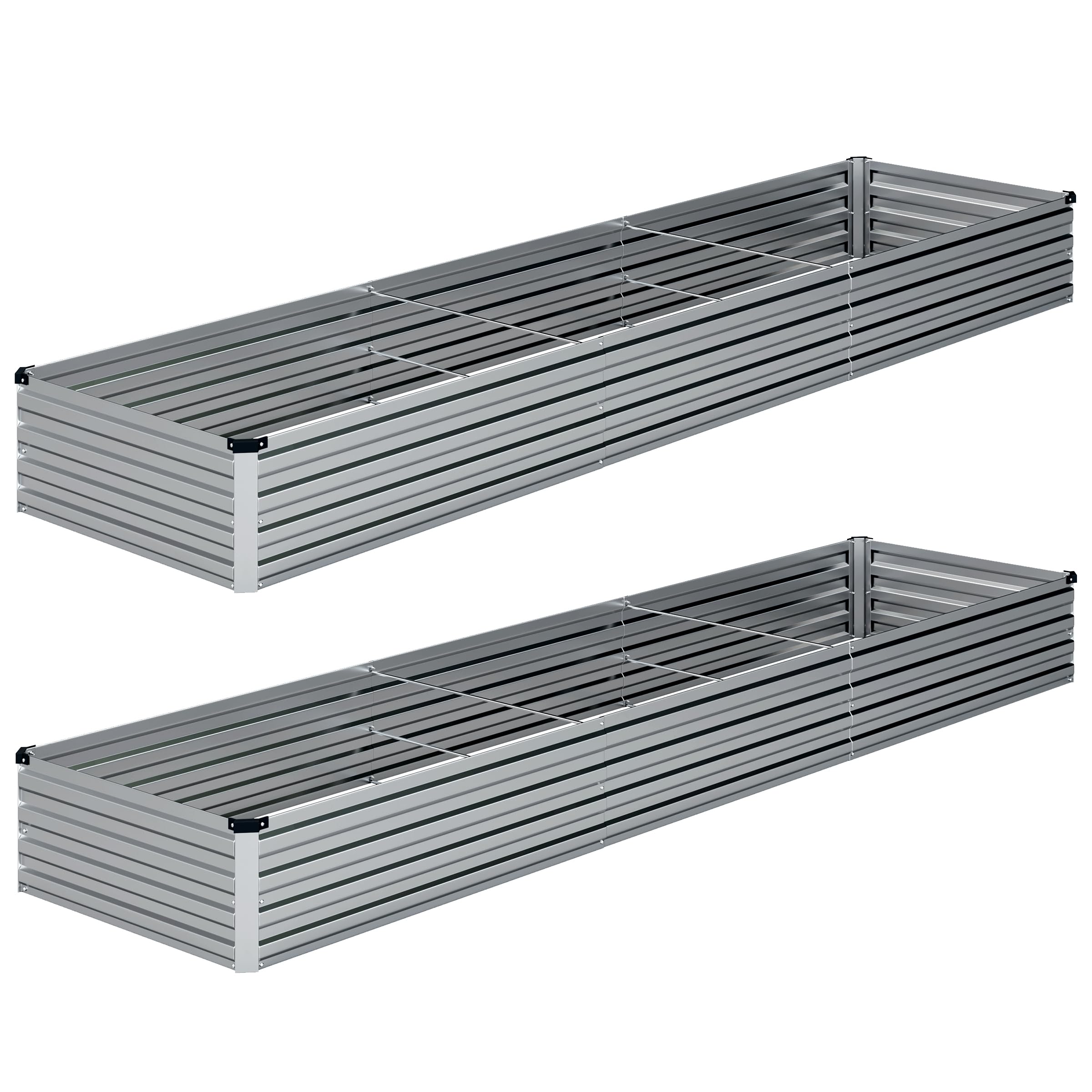 2PCS 12x2x1FT Galvanized Raised Garden Bed Kit,Vegetable Boxes-Rectangle Metal Flower Box,Large Planter Raised Beds Outdoor Garden for Planting,Fruit,Herb-Sliver