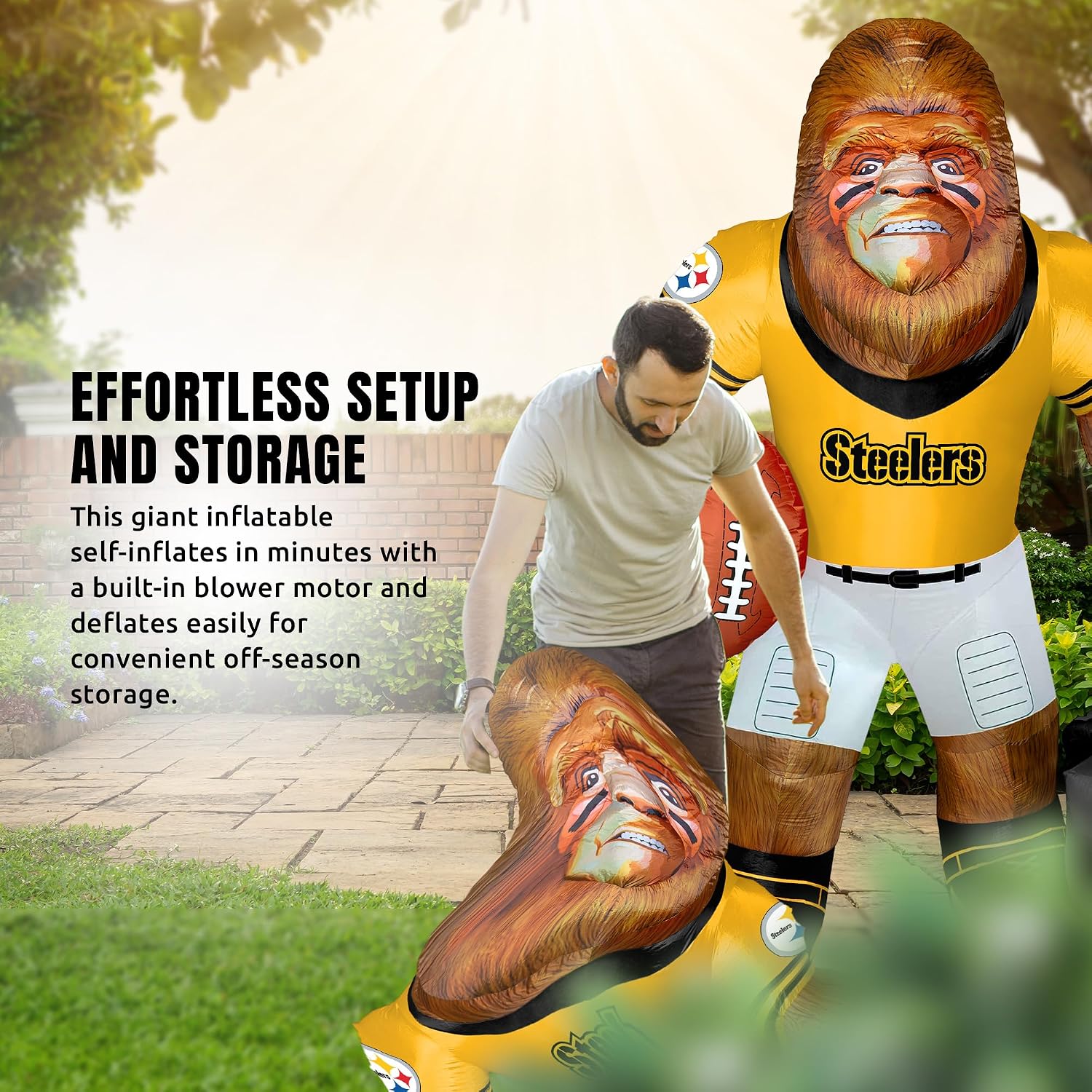 Pittsburgh Steelers Inflatable Bigfoot Sasquatch Team Mascot – 8 Ft Tall Yard Decoration with LED Lights | Squatch NFL Big Footballer | Built-in Blower Motor, Weather-Resistant, Indoor/Outdoor Use