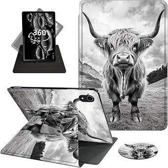 for iPad mini 7 Case,iPad mini 7th/6th Generation Case 2024/2021,360 Degree Rotating Swivel PU Leather Stand with Auto Wake/Sleep Cover for iPad mini 7 A17 Pro/Mini 6,Black Cute Cow