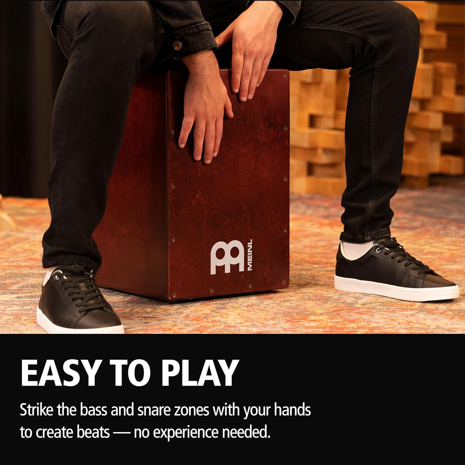 Snare Cajon Box Drum with Bag Bundle For Acoustic Music — MADE IN EUROPE — Baltic Birch Wood, Play with Your Hands, Full Size, 2-YEAR WARRANTY