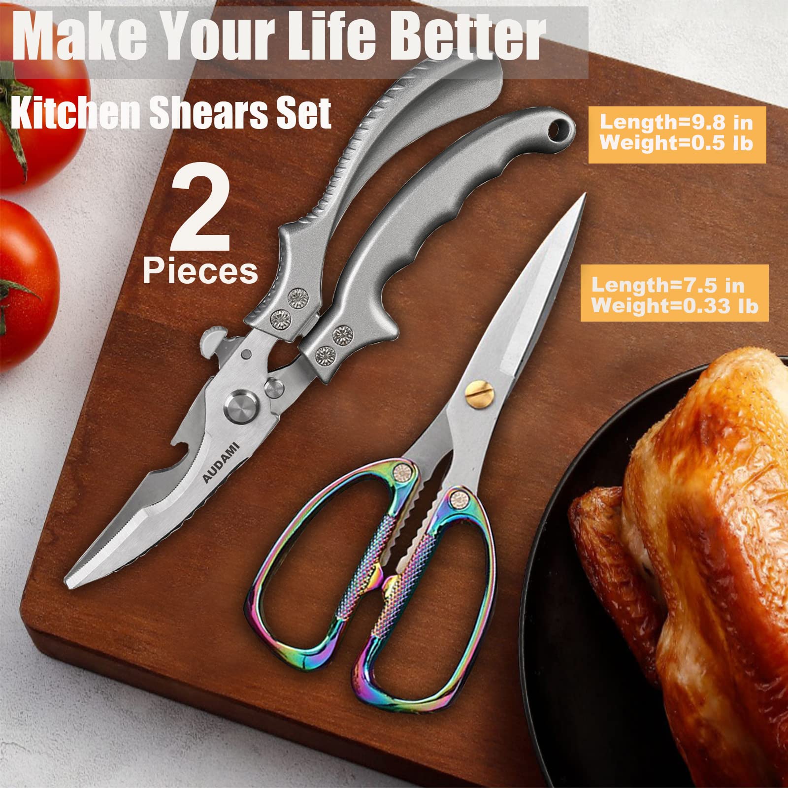 Juego de 2 tijeras de cocina de alta resistencia, tijeras de aves de corral, tijeras de cocina profesionales, tijeras de cocina aptas para lavaplatos, tijeras de acero inoxidable