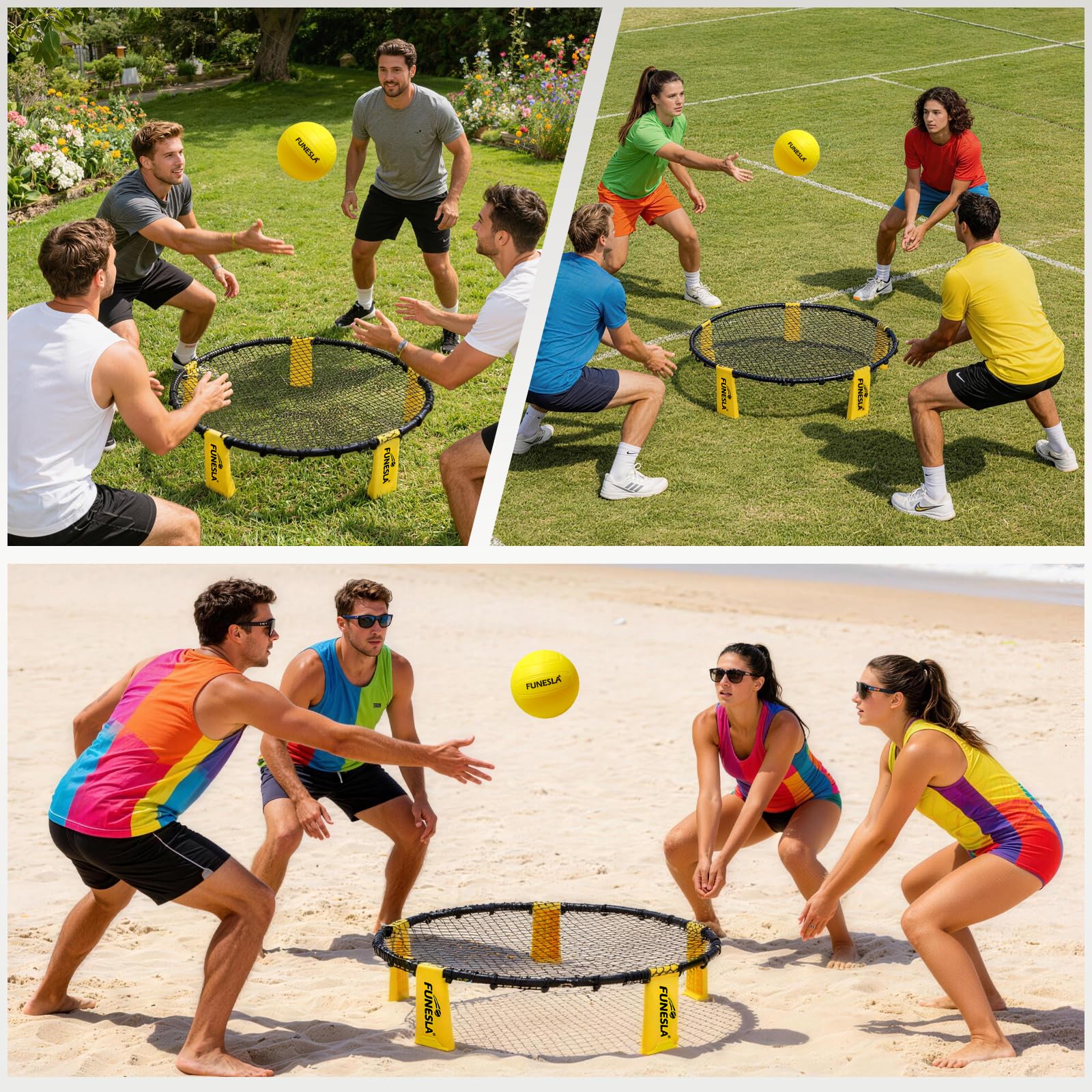 Roundnet Set mit Tasche für Strand & Garten, Outdoorspiel, 3 Bälle, Luftpumpe
