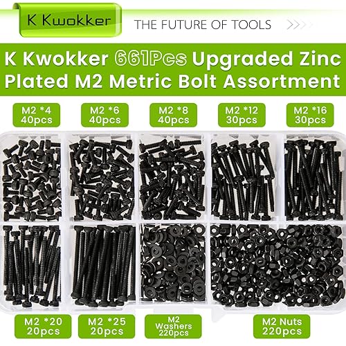 Miniatura 2 de Juego de 661 tornillos métricos M2 de 0.157 in a 0.984 in, acero de aleación 12.9 chapado en zinc mejorado, tornillos de cabeza hexagonal, tuercas y