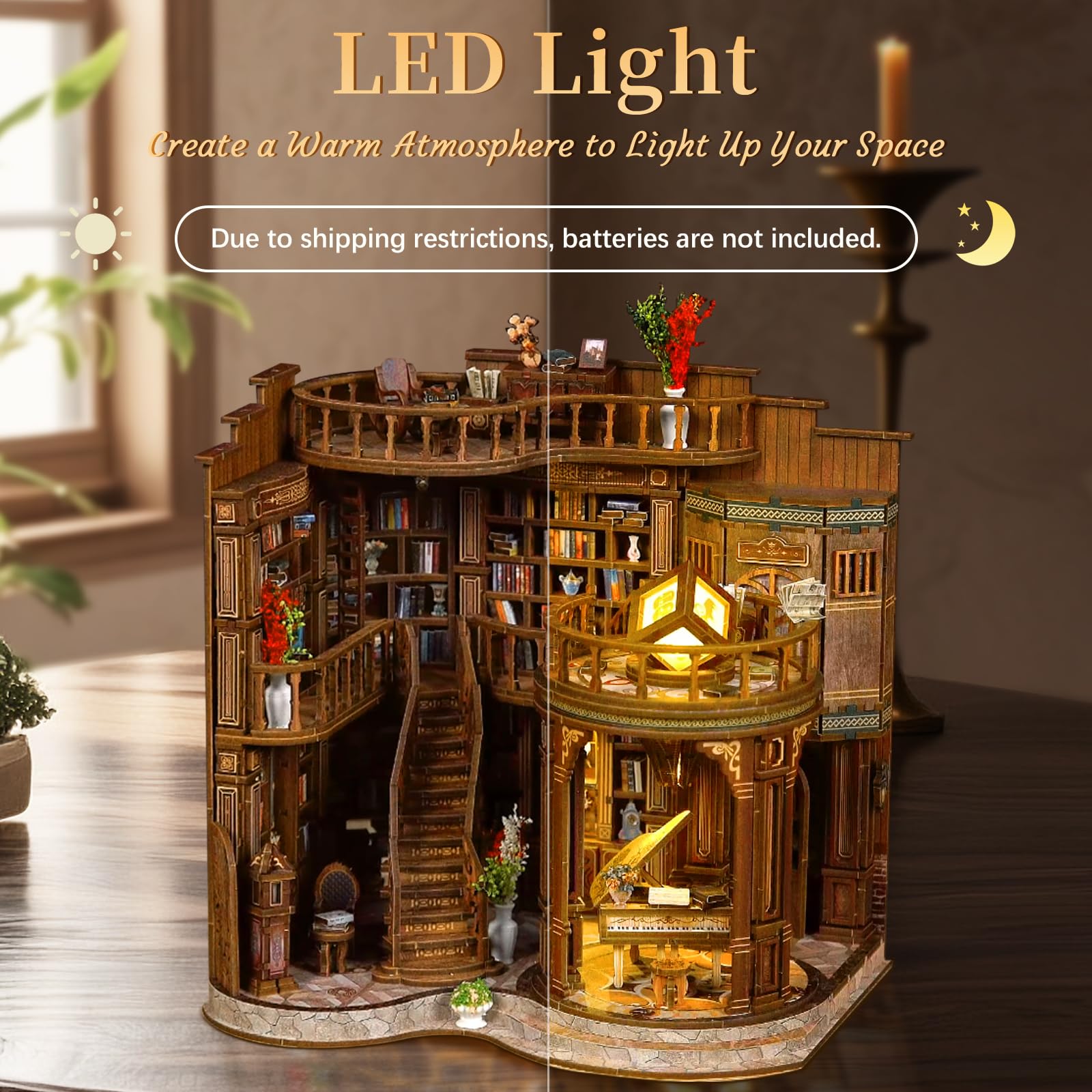 Casa Delle Bambole Kit, 3D in Legno Modellismo da Costruire con Luce Led, Casa in Miniatura DIY per Adulti, Regali Creativi Artigianali di Natale per il Compleanno (Sala dei libri da sogno)