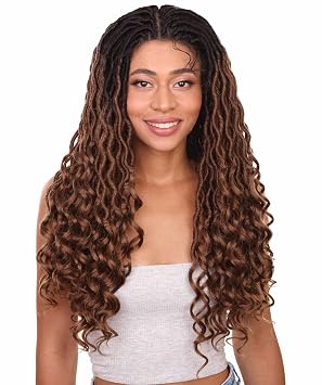 LUXLUXE Andrea 4x4 Curly Length 31 Inch Extra Long 4X4 Hand Tied Lace Braid Wig, Beauty Heat Resistant Fiber, Black to Copper Blonde Ombre