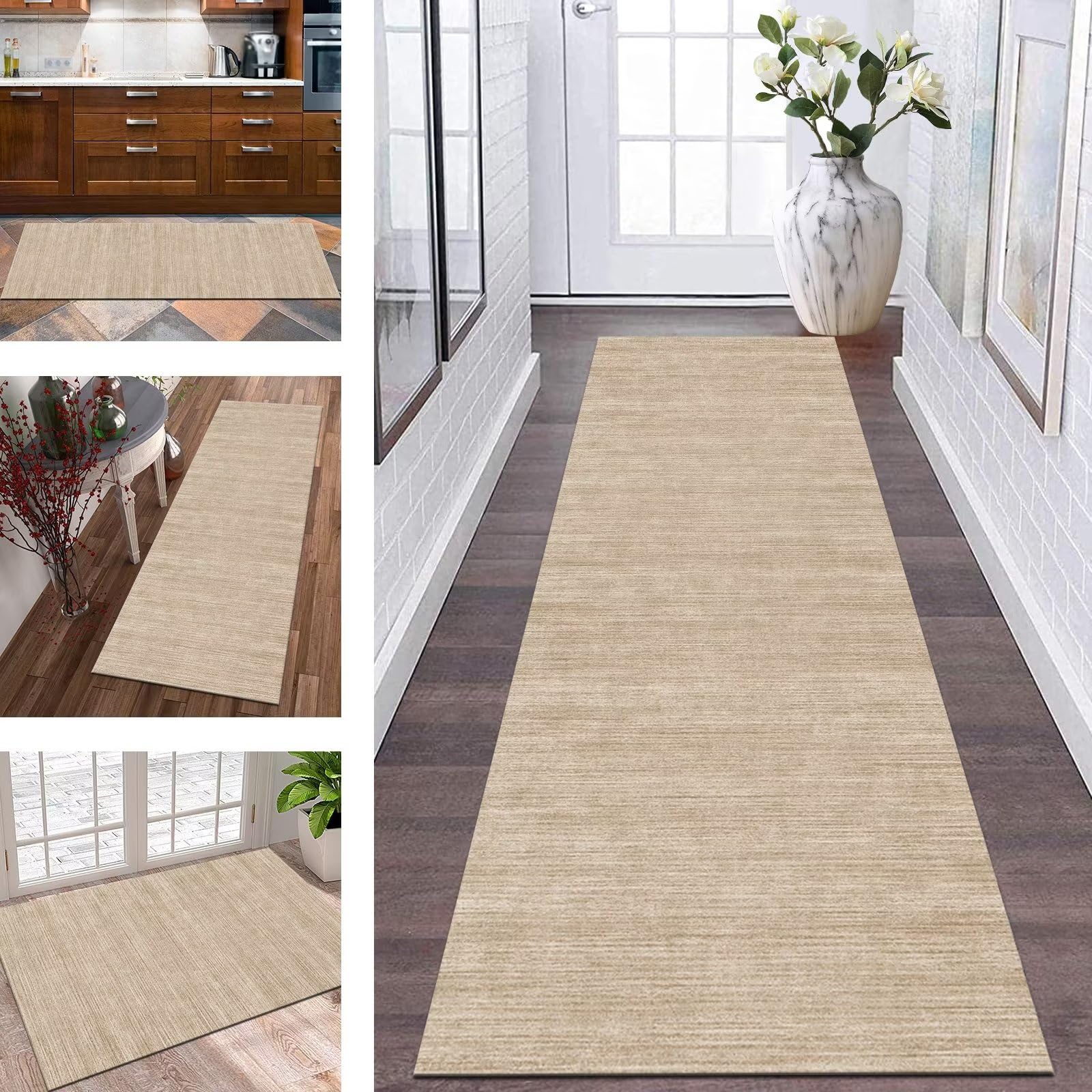 Dywan kuchenny, długi dywan do przedpokoju, antypoślizgowy dywan, chodnik kuchenny, 80 x 300 cm, brązowy, abstrakcyjny dywan na korytarz, można prać, sprzedawany na metry, chodnik do przedpokoju,