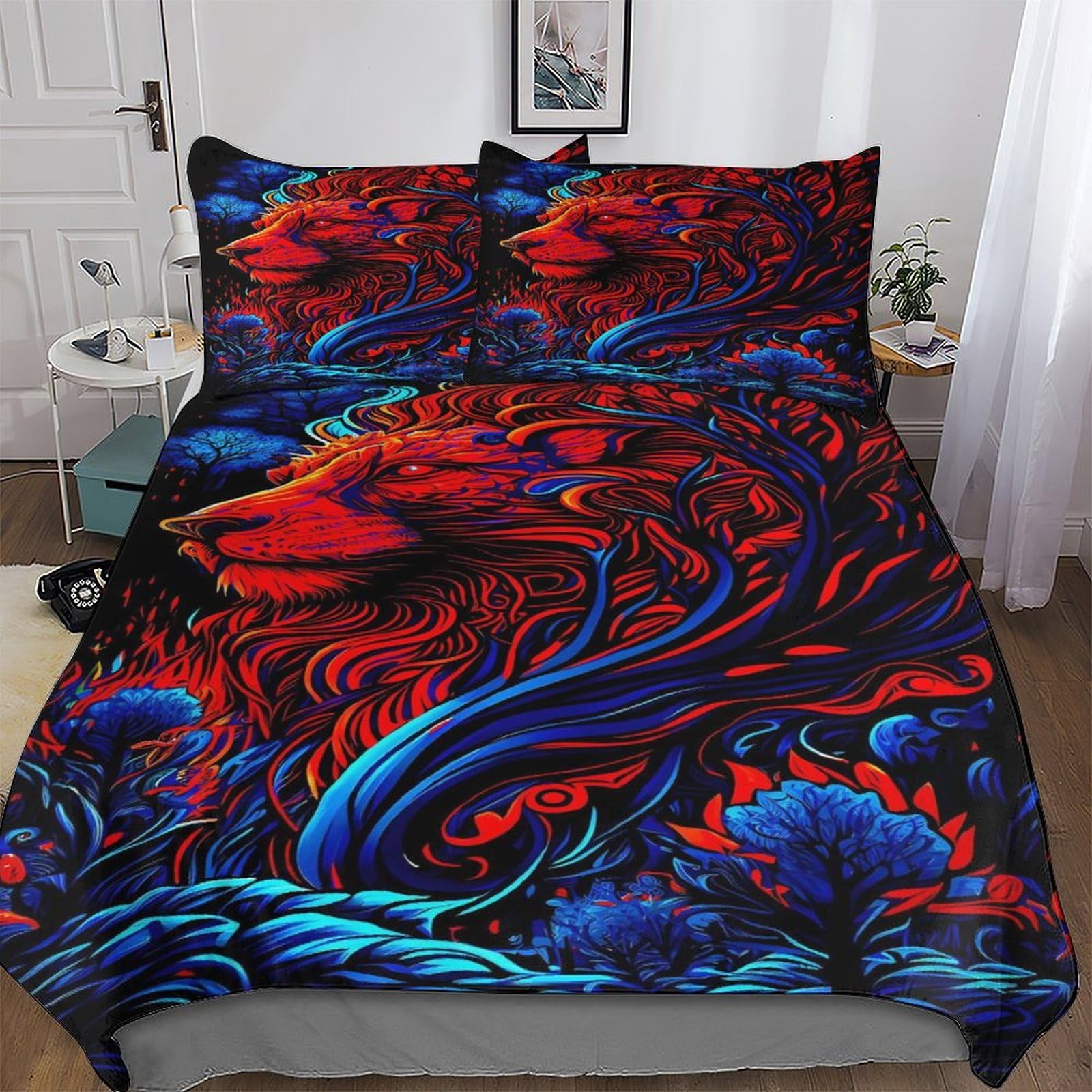 Housse de couette lion avec impression 3D haute définition pour grand lit
