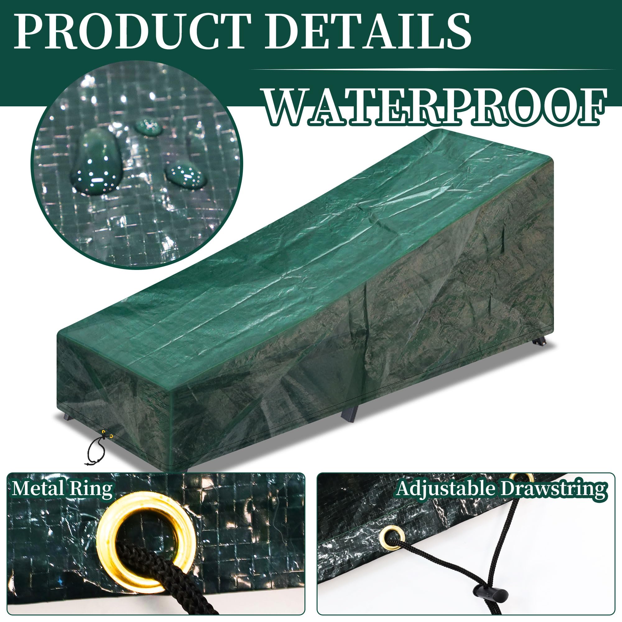 RICHIE Sun Lounger Cover, 220 * 80 * 35/55cm Waterproof Outdoor Garden Sunbed Cover - Image 4