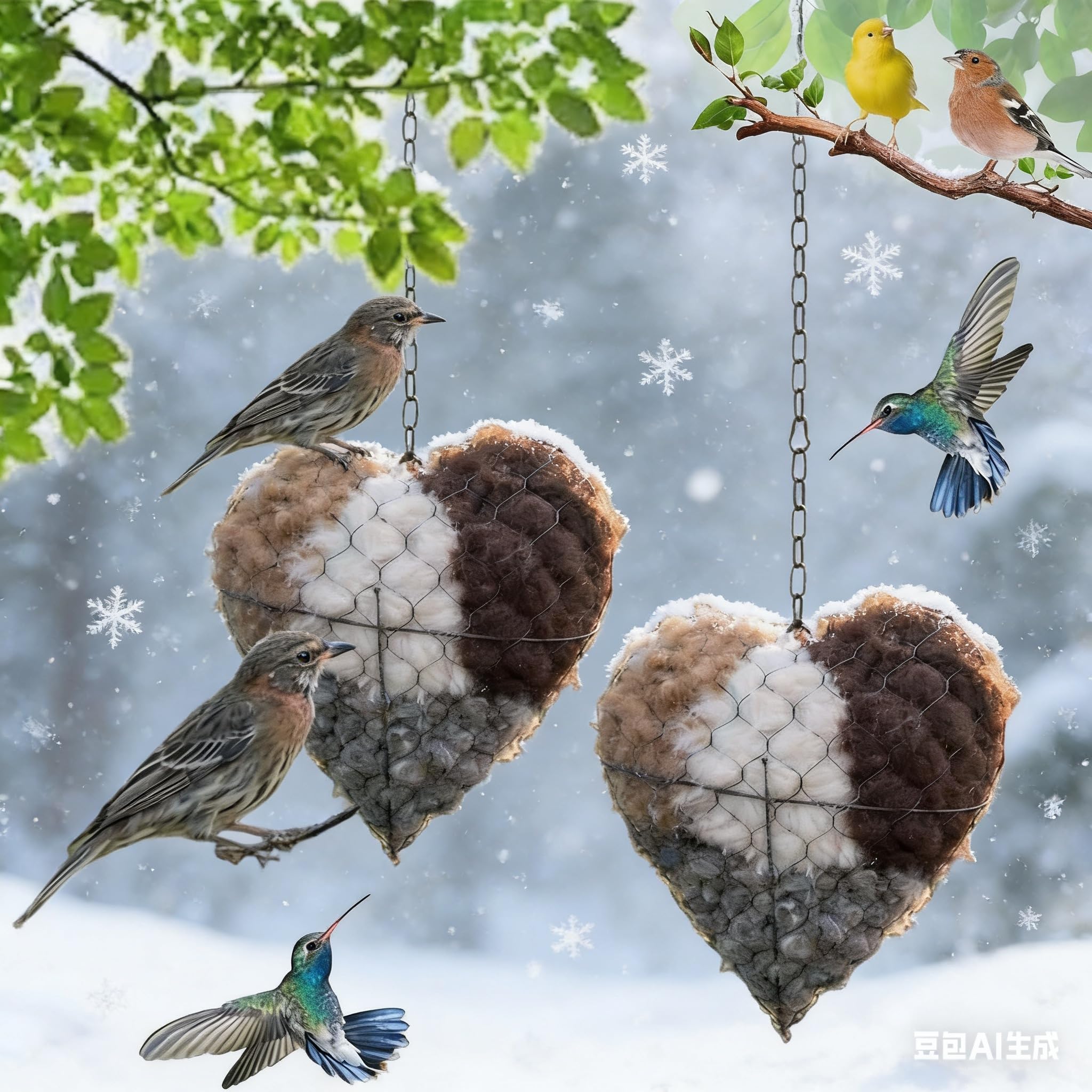 MEIBAS 2026 new Handmade Alpaca Fiber Bird nest Heart, Bird nest Material Frame, Winter Wild Bird Tree House, Hummingbird nest Box Outdoor Garden Art