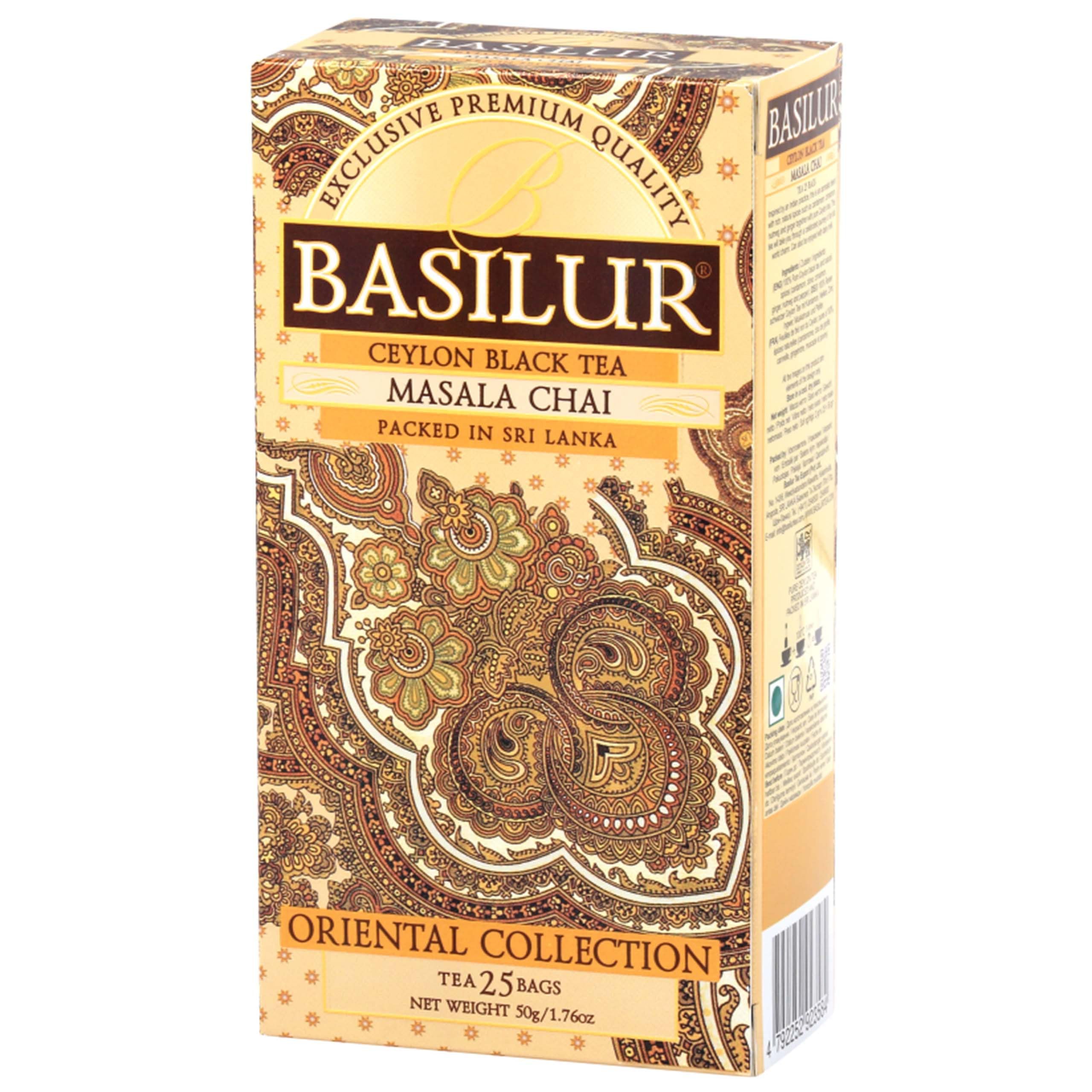 BASILUR Masala Chai- Czarna herbata cejlońska z dodatkiem naturalnych przypraw orientalnych, w saszetkach 25x2g, 12 paczek
