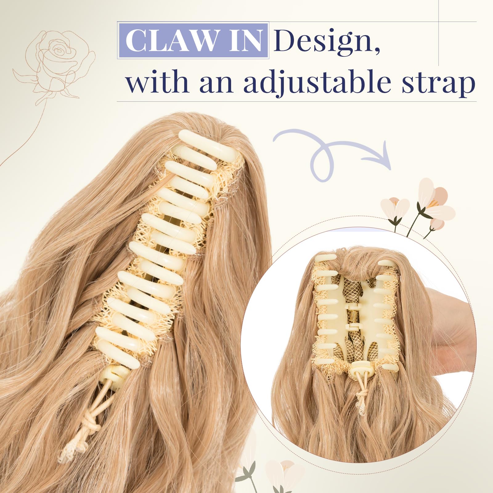 TESS Claw On Ponytail Extension Matte Material 14 Inch/37cm Curly Wavy Clip In Pony tail Synthetic Hairpiece - Image 4