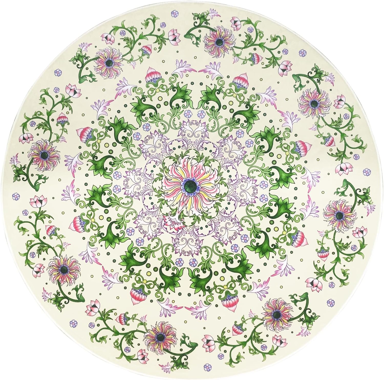 Abeigoi Oriental Rug 4Ft Circle Persian Flowers Rug Luxurious Round Lotus Floral Medallion Bedroom Living Room Rug Nonslip Boho Throw Carpet Soft Farmhouse Rug Washable Indoor Floor Mat, Yellow