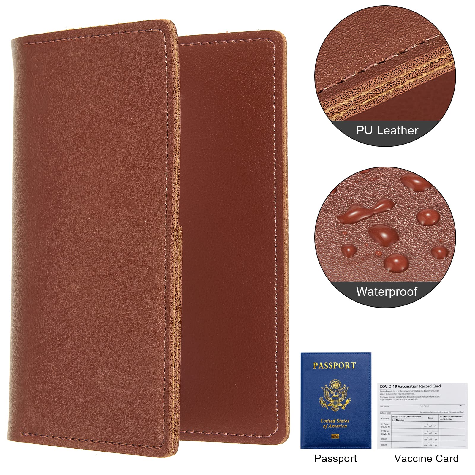 Funda de piel sintética para pasaporte de viaje, Marrón