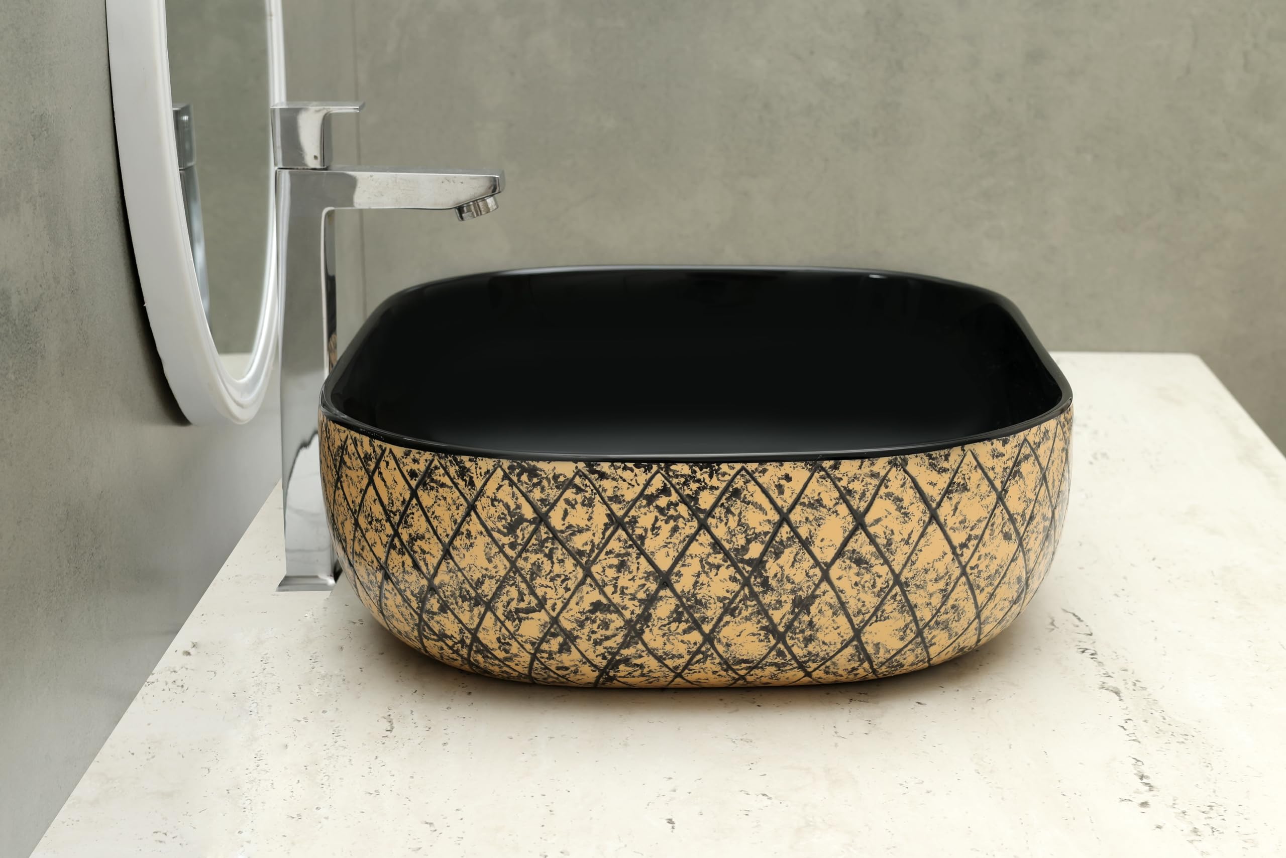 HISRE Bathroom Sink Wash Basin Table Top Wash Basin For Bathroom Over Counter Top Wash Basin For Living Room Washbasin Countertop Tabletop Ceramic Bathroom Kitchen Sink (18 x 13 x 5 Inch) (Style - 8), photo 3 of 4