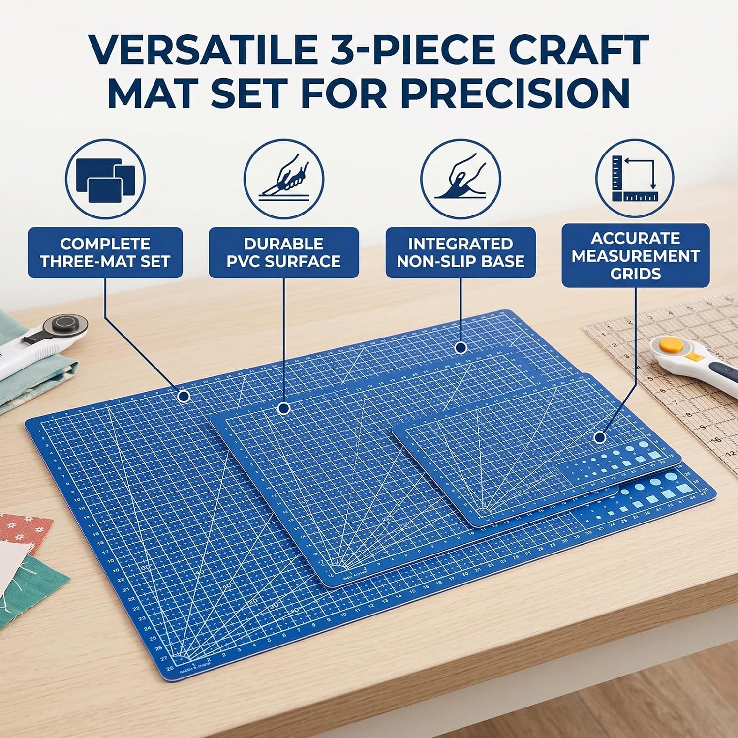 VINGVO A3 A4 A5 Cutting Mat, 3 Size NonSlip PVC Sewing Cutting Mat, Large Mats Board for Quilting Scrapbooking Fabric Craft Hobby DIY Projects