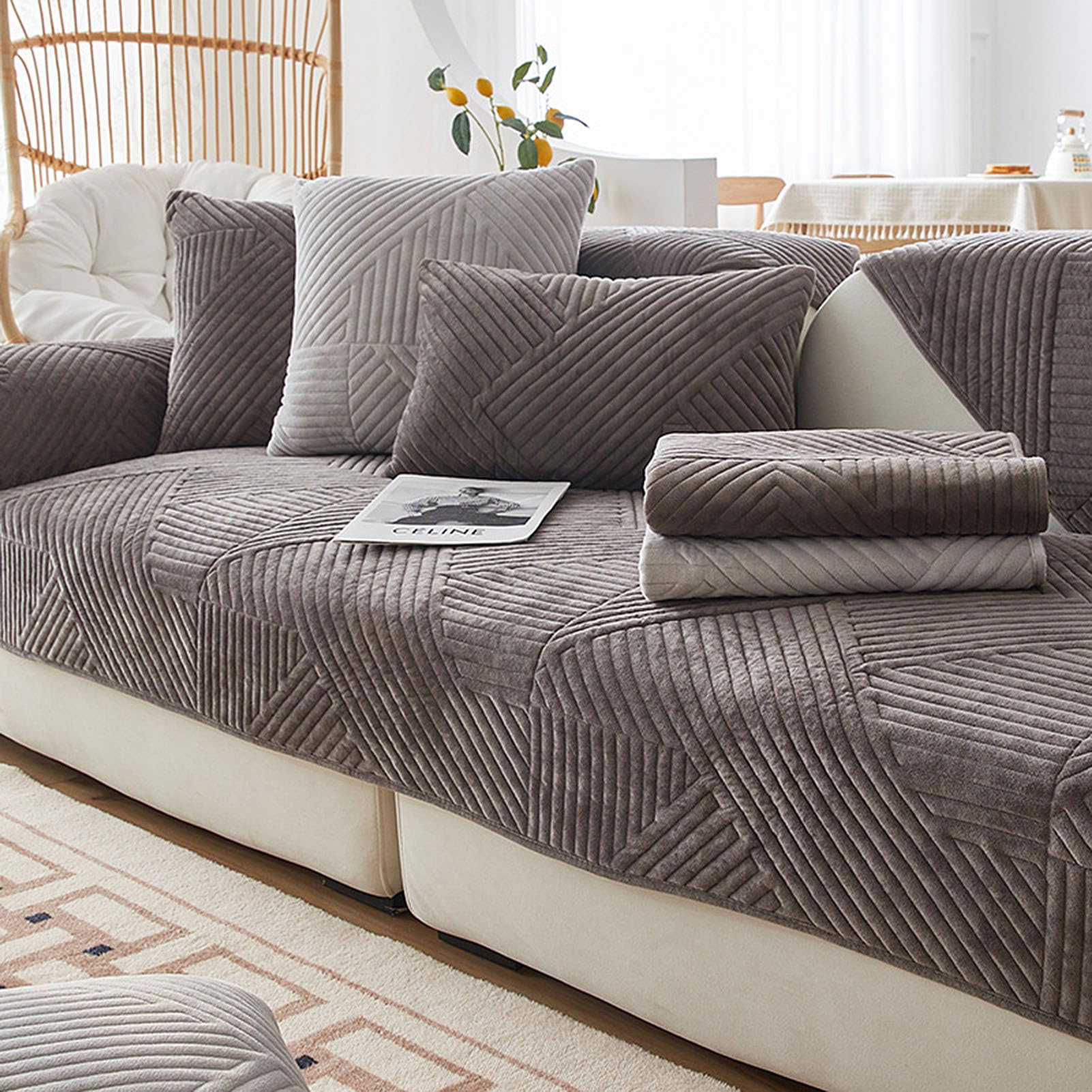 Housses de canapé en peluche gris foncé WJXBoos 70x180cm