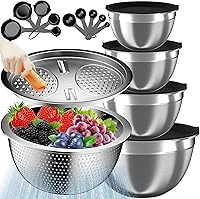 Nicdiet 16PCS Stainless Steel Mixing Bowls with Lids, Colander, Grater - Nesting Kitchen Storage Set, Black