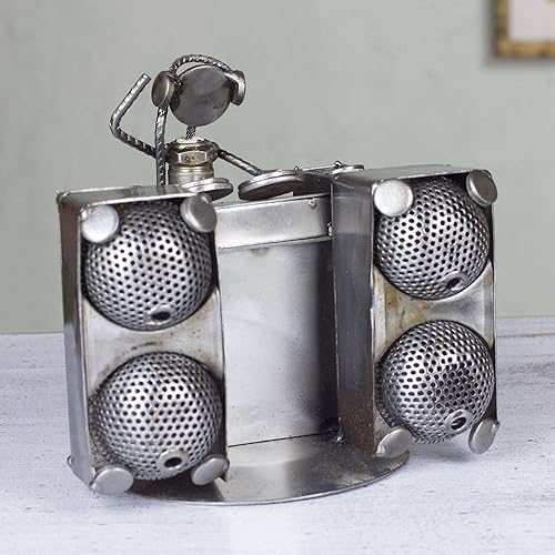 Miniatura 4 de NOVICA Escultura metálica decorativa de metal reciclado, 6.25" de alto, 'Rustic Dj'