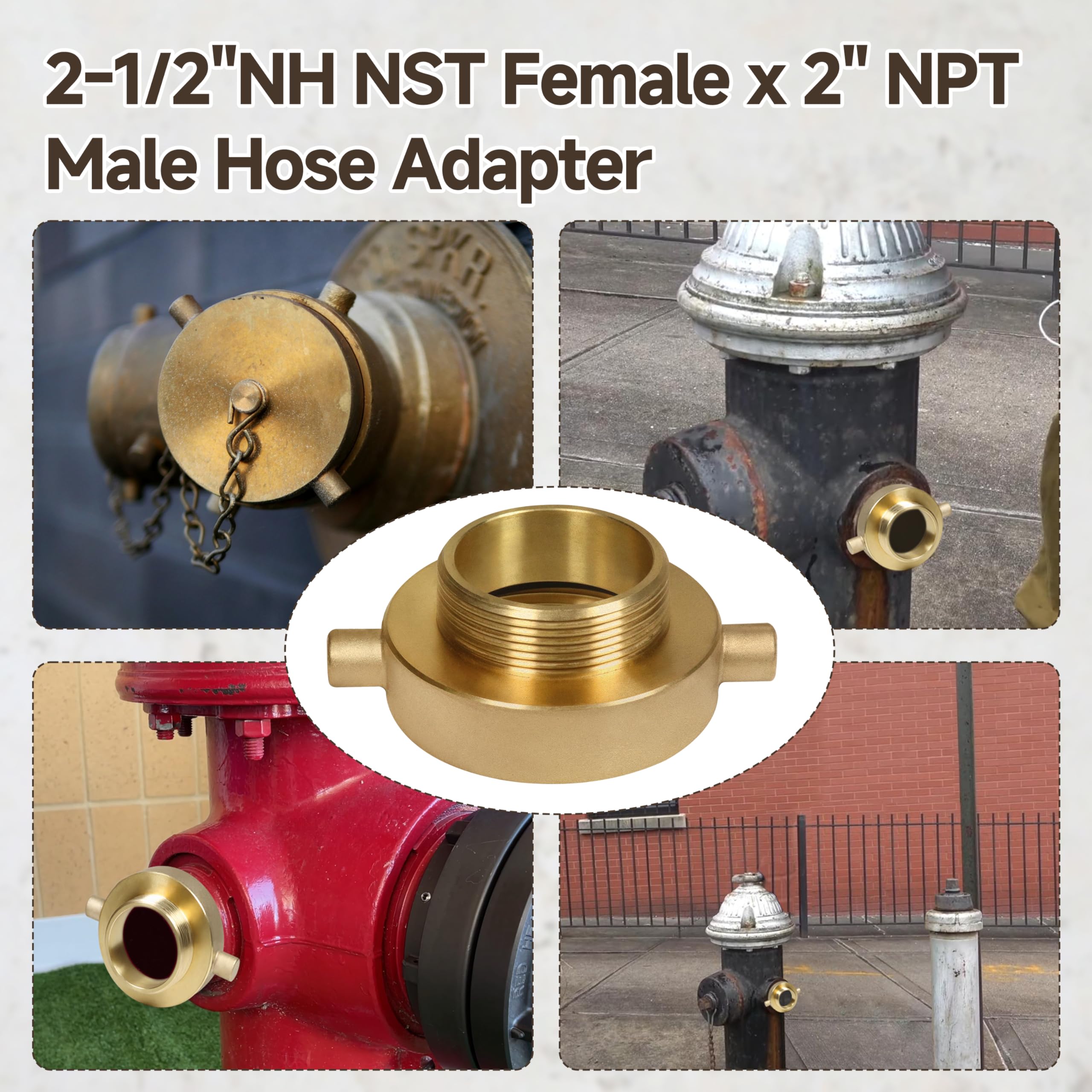 Adaptador de boca de incendios NH NST hembra x 2 pulgadas NPT macho, adaptador de manguera de boca de incendios, equipo de fuego de latón para manguera de fuego o hidrante con lengüetas de