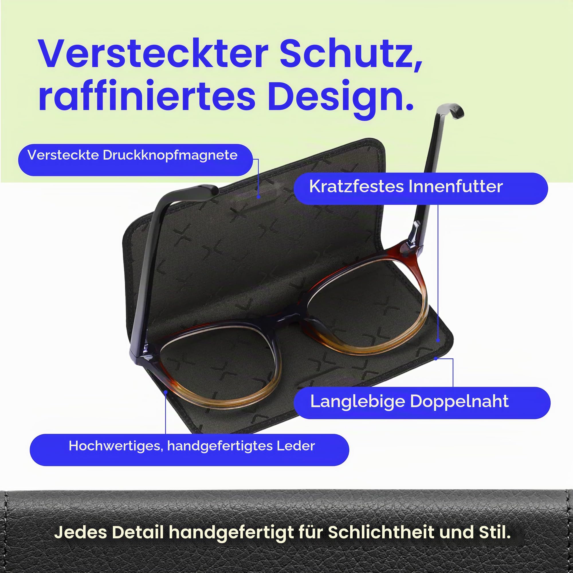 Objektiv Rappa schmales Lederbrille Case in 9 Farben, schwarzes, Einheitsgröße