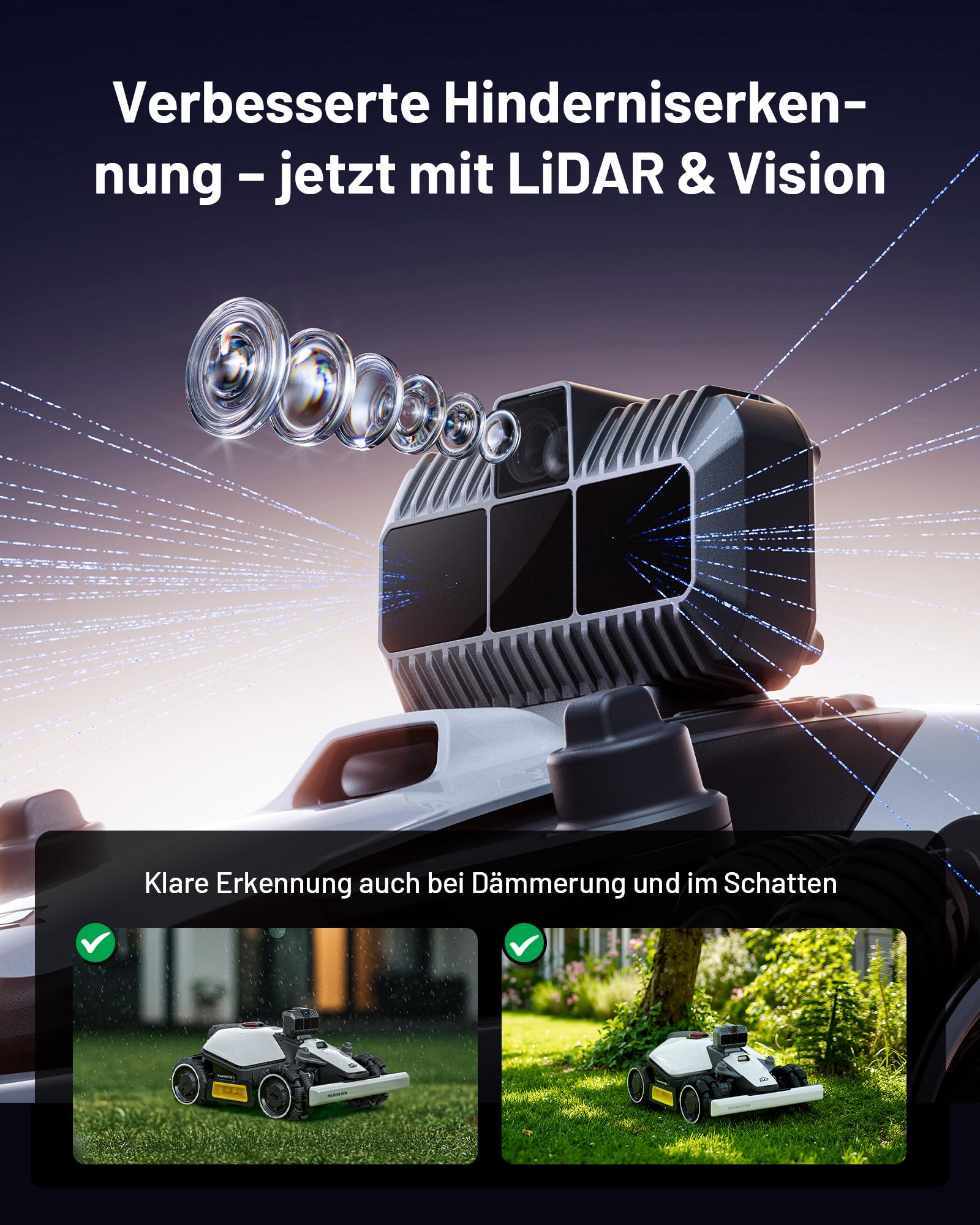 MAMMOTION LUBA mini AWD LiDAR Mähroboter ohne Begrenzungskabel & RTK-Antenne für 1500 m², 3D LiDAR+NetRTK+AI Vision Triple-Fusion, AWD 80% Steigung, Automatische Kartierung, 3 Jahre Gratis-4G