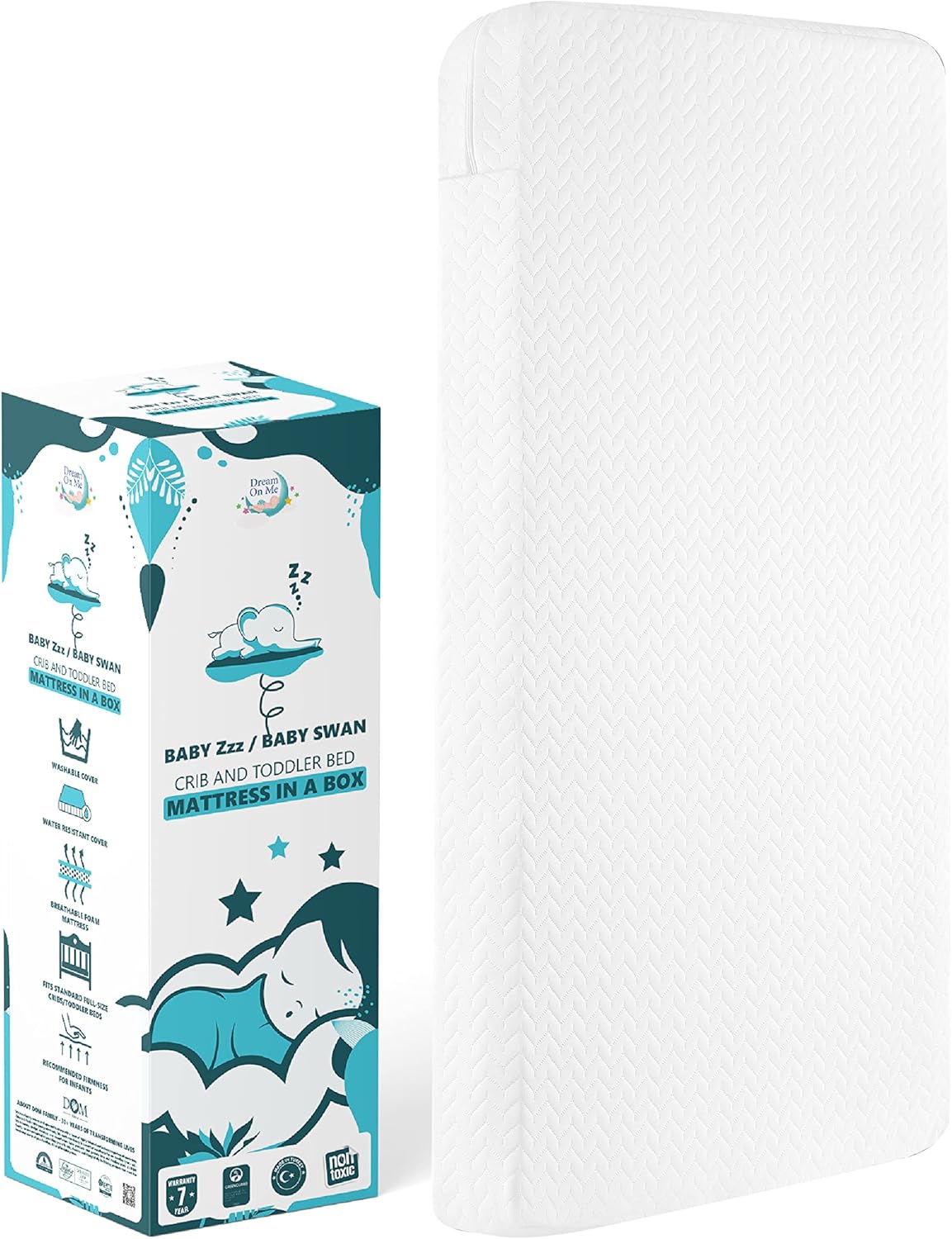 Dream On Me Baby Zzz 5” Foam Crib & Toddler Bed Mattress in White, Mattress in a Box, Greenguard Gold/JPMA Certified Baby Zzz Mattress