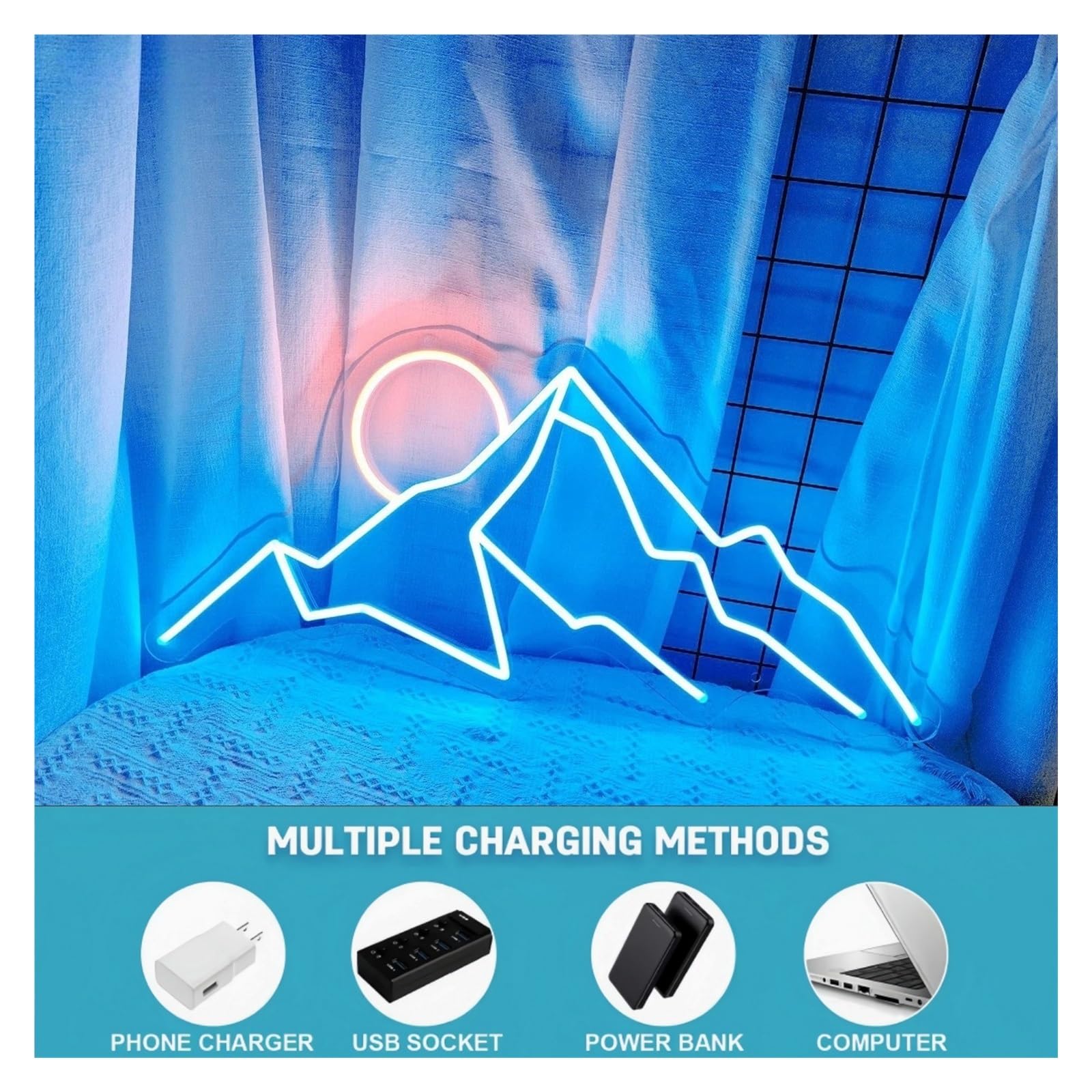Decoración Lámparas Amanecer Letrero De Neón Montañas Puesta De Sol Luz Regulable Para El Hogar Dormitorio Habitación Estética Decoración De Pared Lámpara De Noche 34cmx17cm