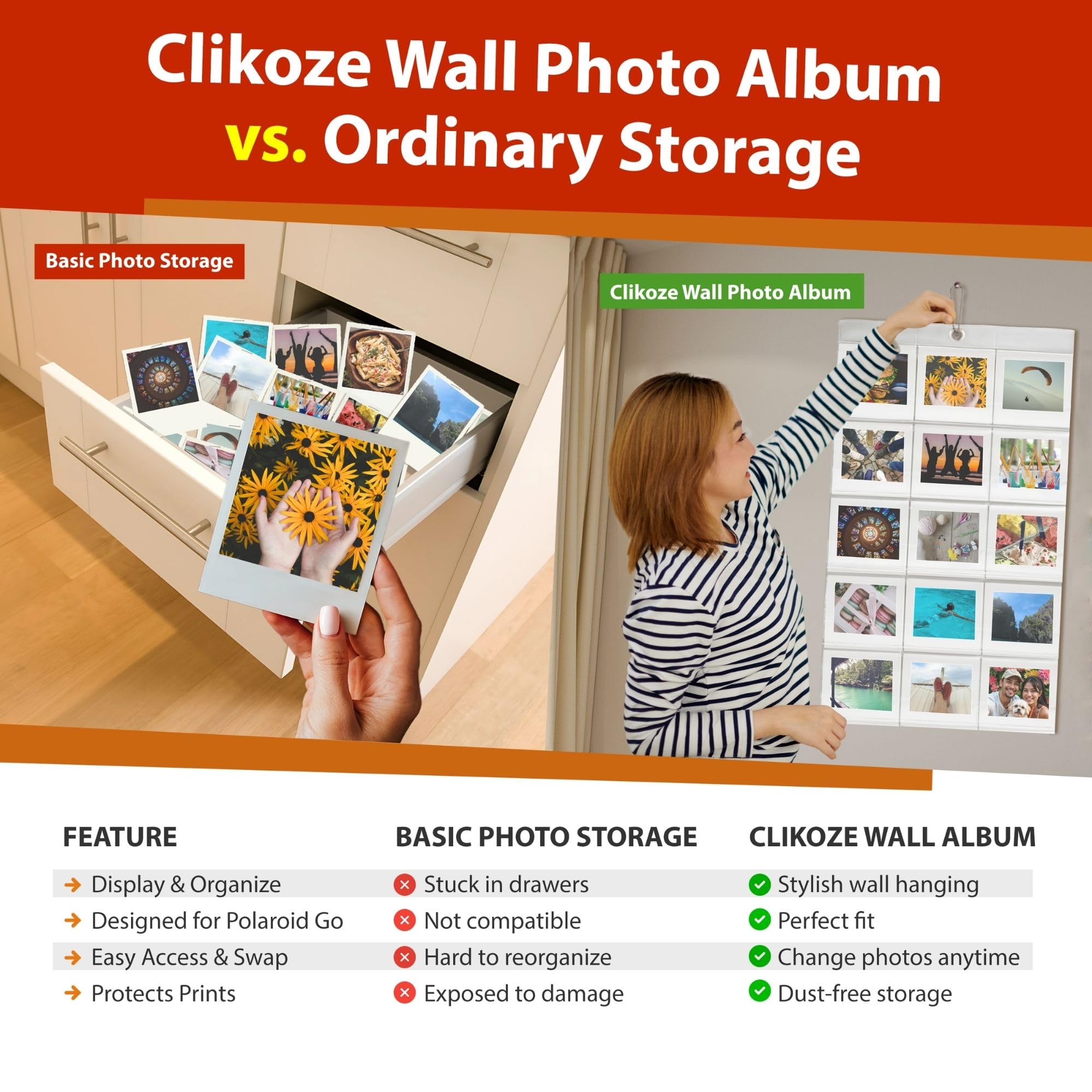 Lot de 64 films photo photo instantanés avec film Polaroid Go et album photo mural Clikoze