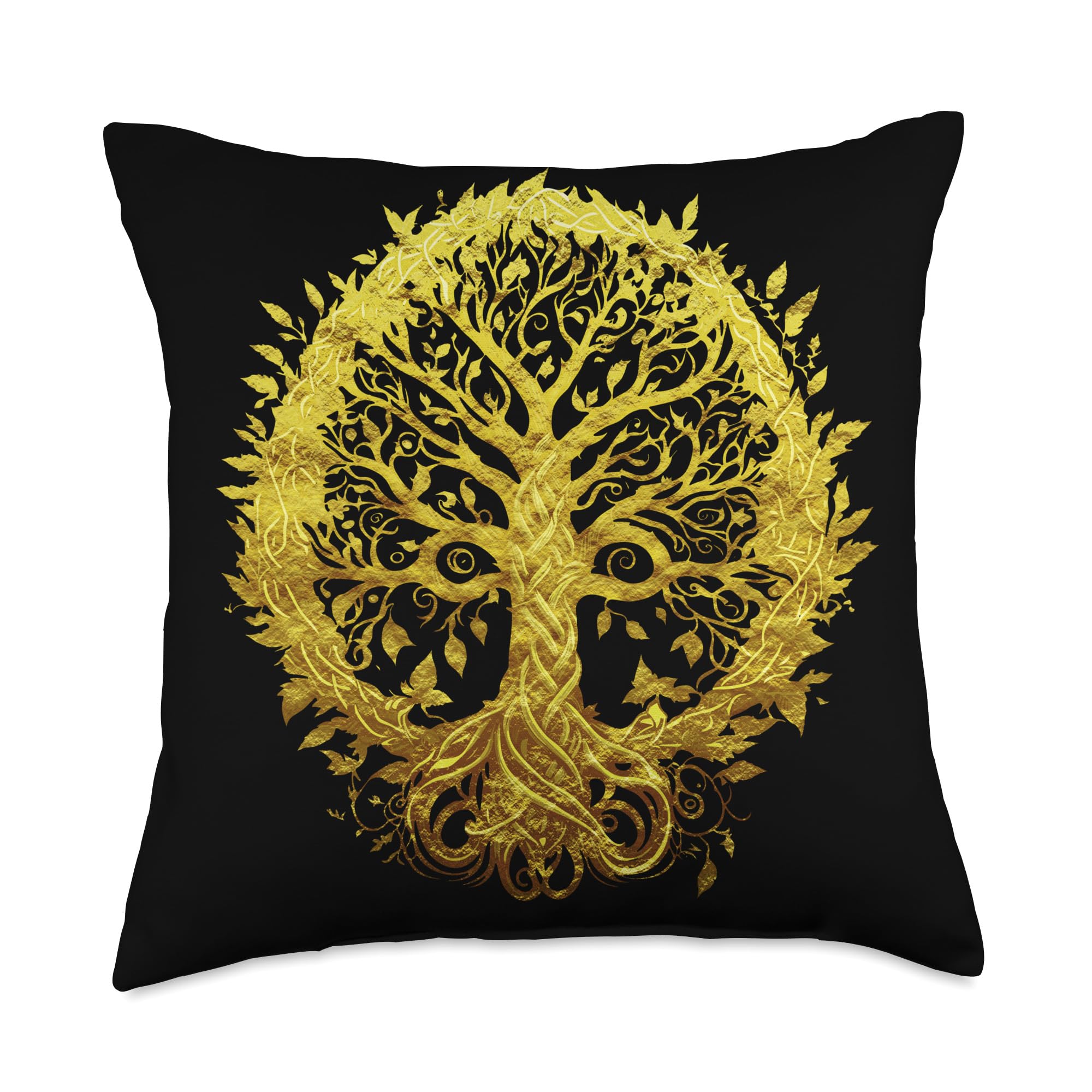 Lebensbaum Yggdrasil Mythologisches Design Golden Yggdrasil Tree of Life Spirituality Throw Pillow, 18x18, Multicolor