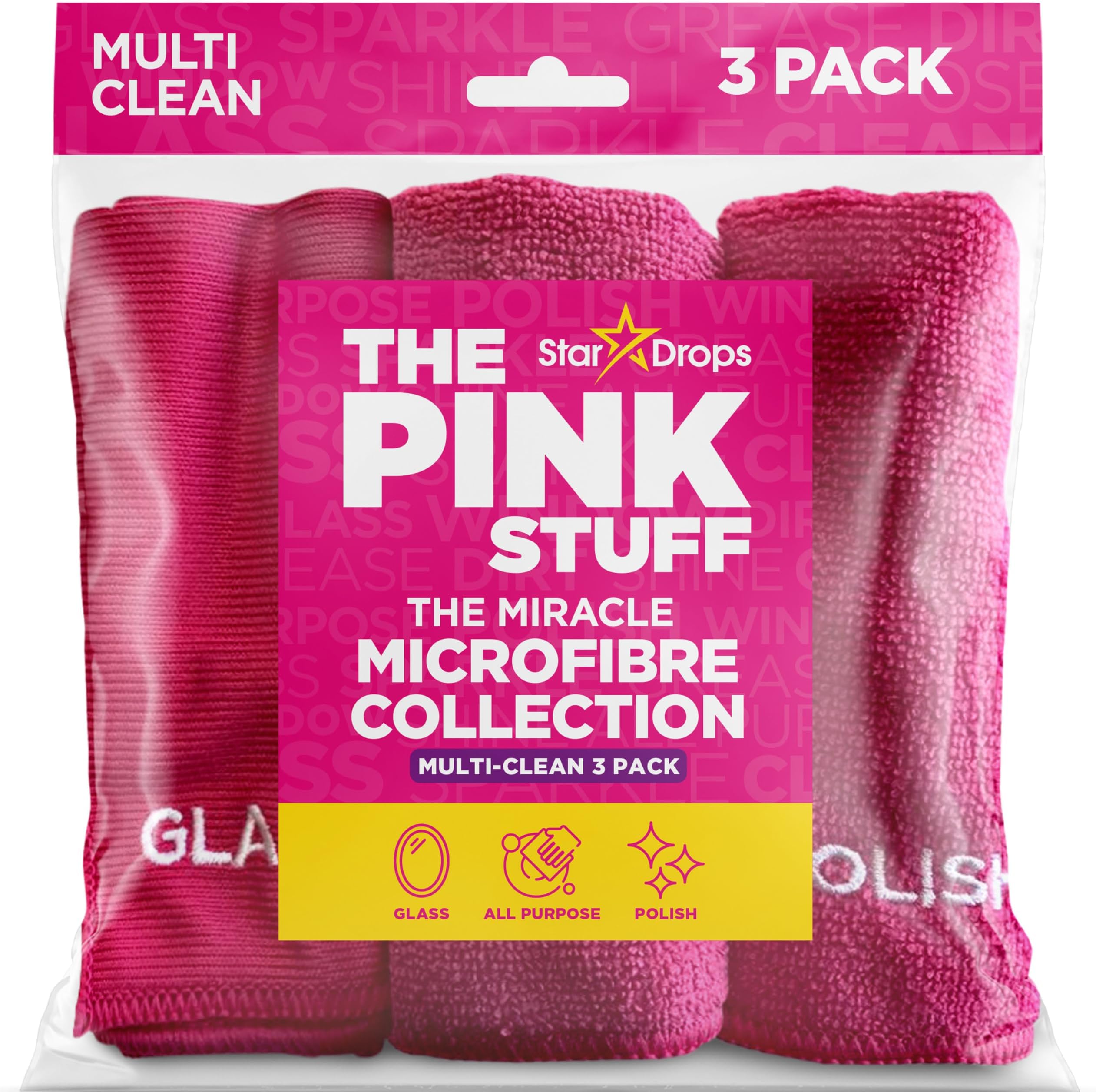 Stardrops – The Pink Stuff – Miracle Microfibre Cloth Collection 3 Pack