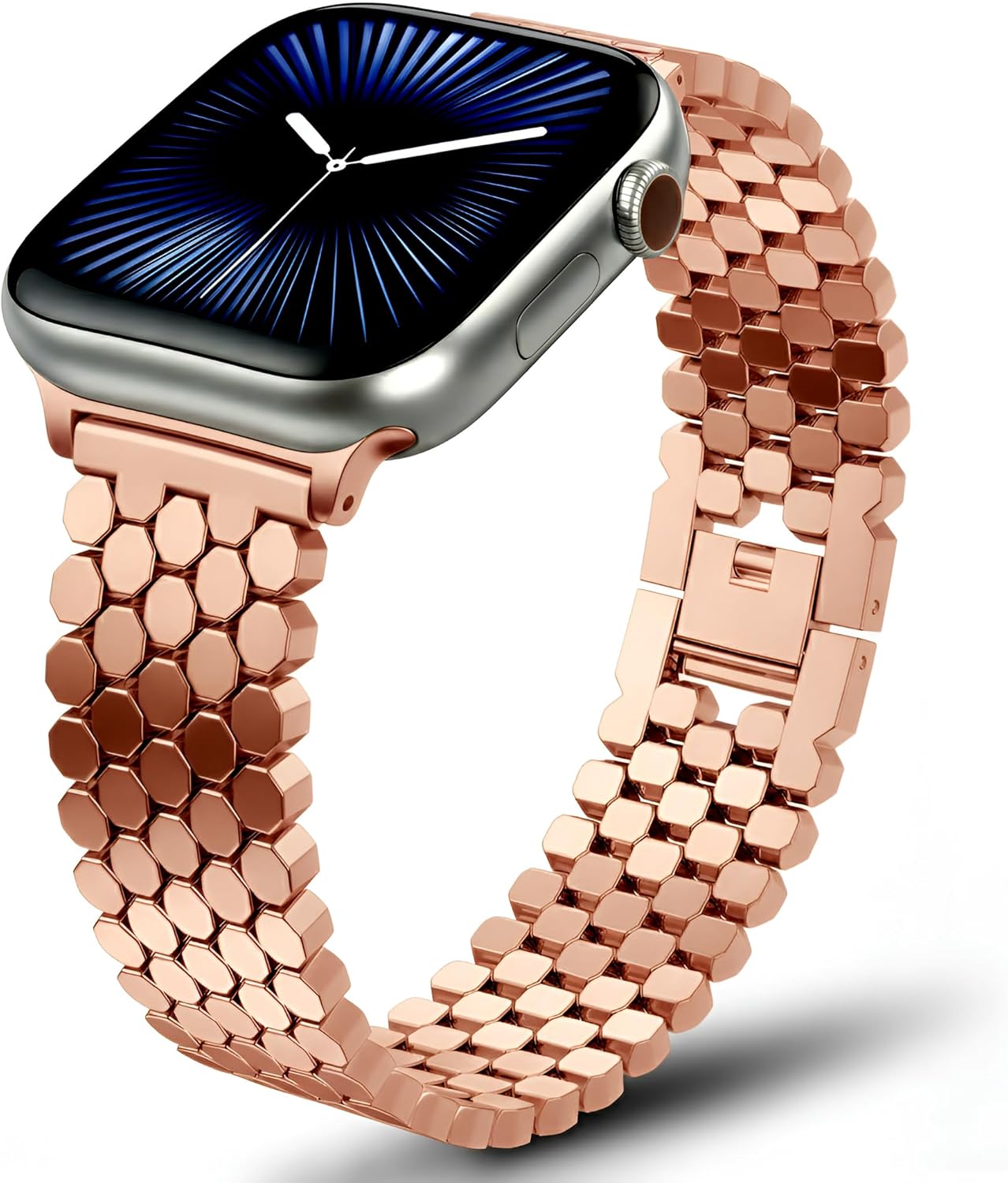 RKINC Strap compatible with Apple Watch 38mm, 40mm, 41mm, 42mm (Series 11, 10, 3, 2 1) or 44mm, 45mm, 46mm, 49mm, and 42mm, Glossy Stainless Steel Metal Strap with Stones for iWatch Series 11 10 9 8 7 6 SE 5 4 3 2 Ultra 3 2 1