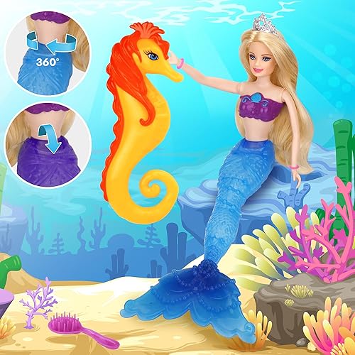 Miniatura 5 de BETTINA Juego de muñecas de sirena que cambian de color, cola de sirena que cambia de color, juguetes de sirena incluye muñeca de princesa,